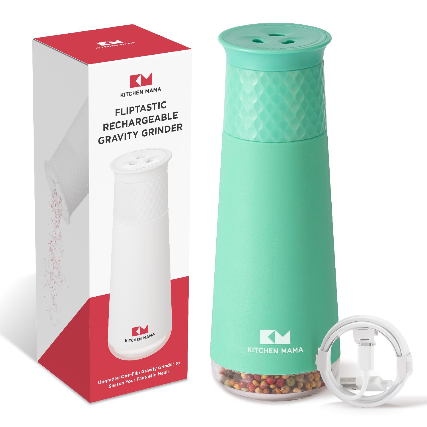 Electric Rechargeable Gravity Salt and Pepper Grinder - Adjustable Coarseness, One-Hand Operated, Refillable Spice Shaker for Kitchen, Cooking & Dining - Lightweight & Portable (Teal)