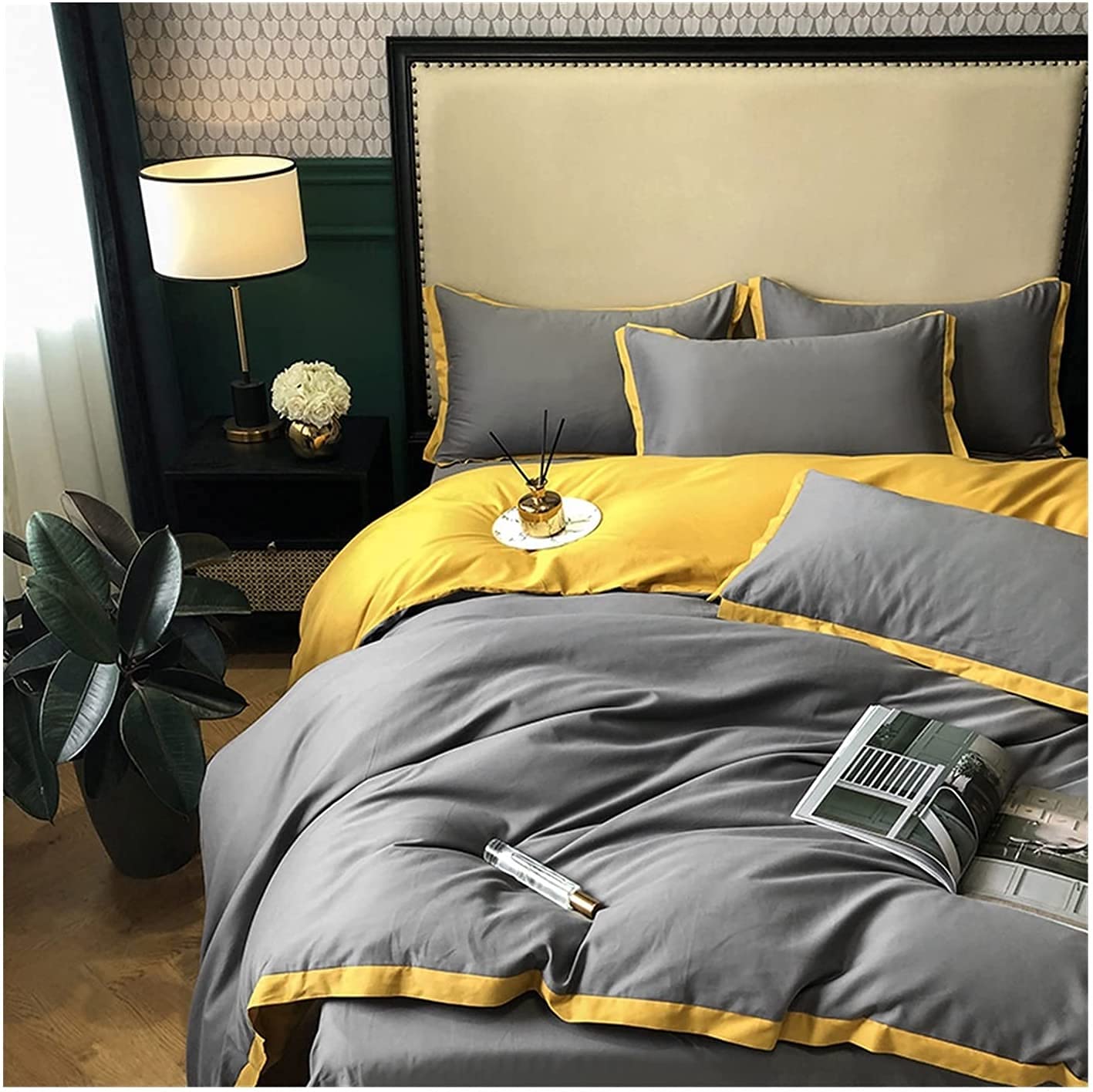 Premium 4-Piece Bed Sheet Set - Super Soft Brushed 100% Cotton Bedding for Full/Queen/King Size - Includes Fitted Sheet, Duvet Cover & Pillowcases (Gray, 200x230cm/180x200cm) - Perfect for Master Bedroom, Guest Room & Luxury Hotels