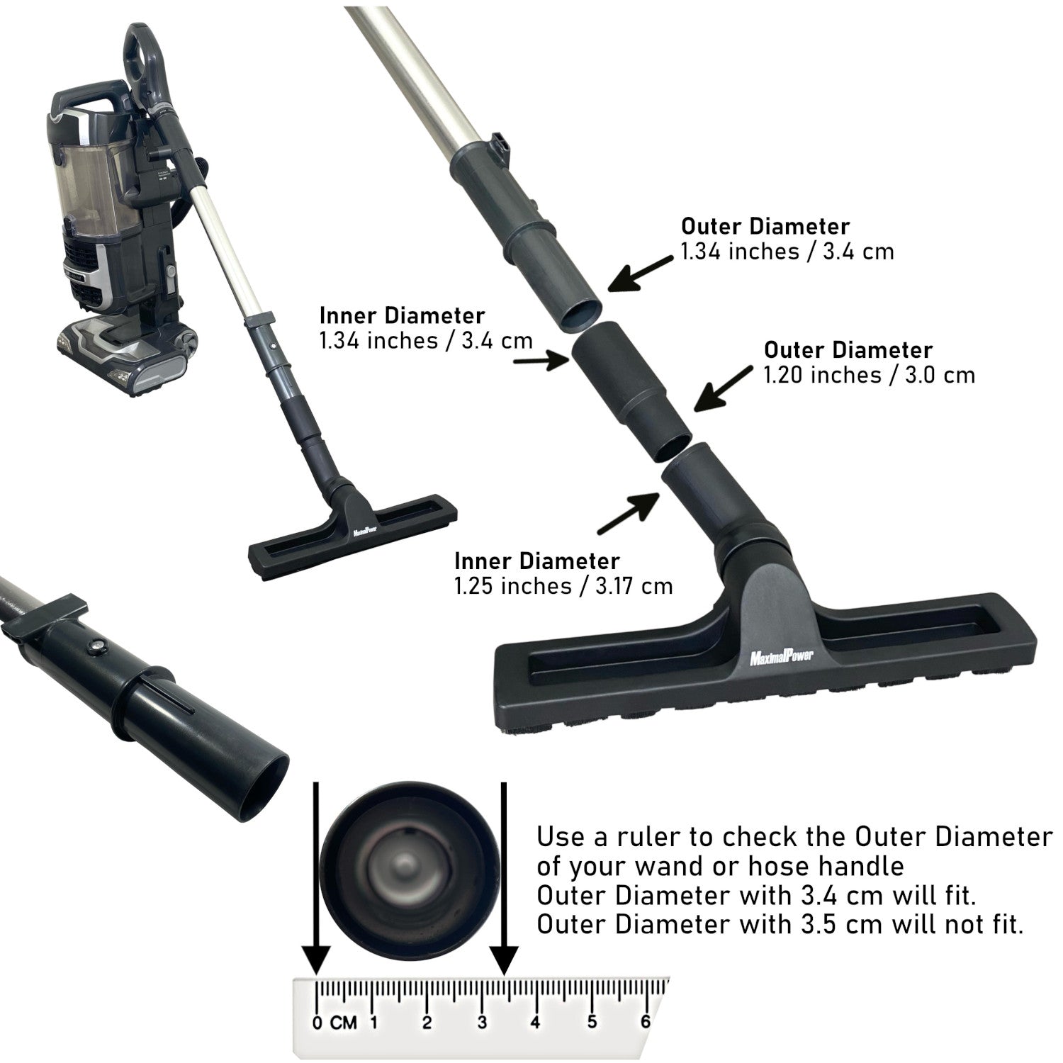 MaximalPower Universal 12 Inch 360° Swivel Floor Brush with Adapter - Heavy Duty Cleaning for Hardwood, Tile & Laminate Floors - Perfect for Homes, Offices & Commercial Spaces