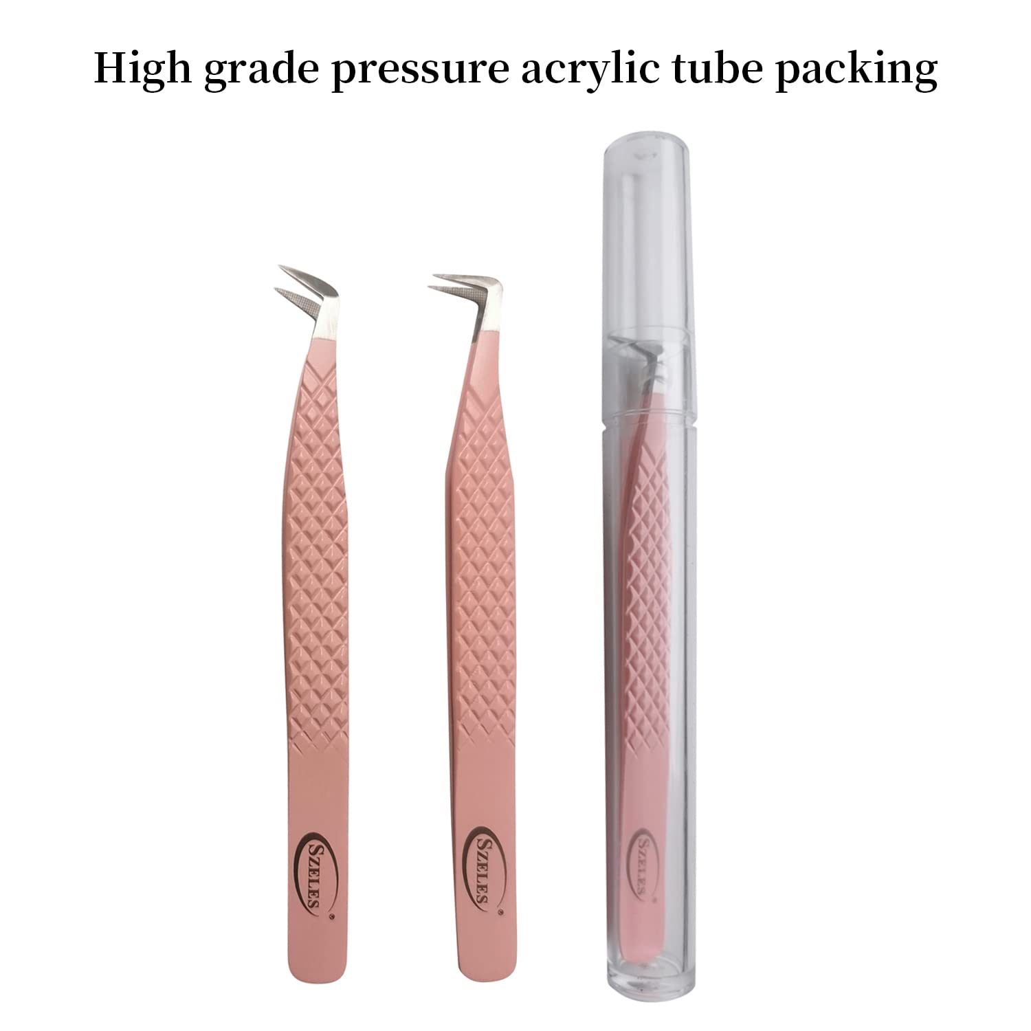 Premium Diamond Grip Fiber Tip Tweezers for Eyelash Extensions - Anti-Slip Professional Volume Lash Tweezers (FTT1-PINK) - Perfect for Salon, Home Use & DIY Lash Artists