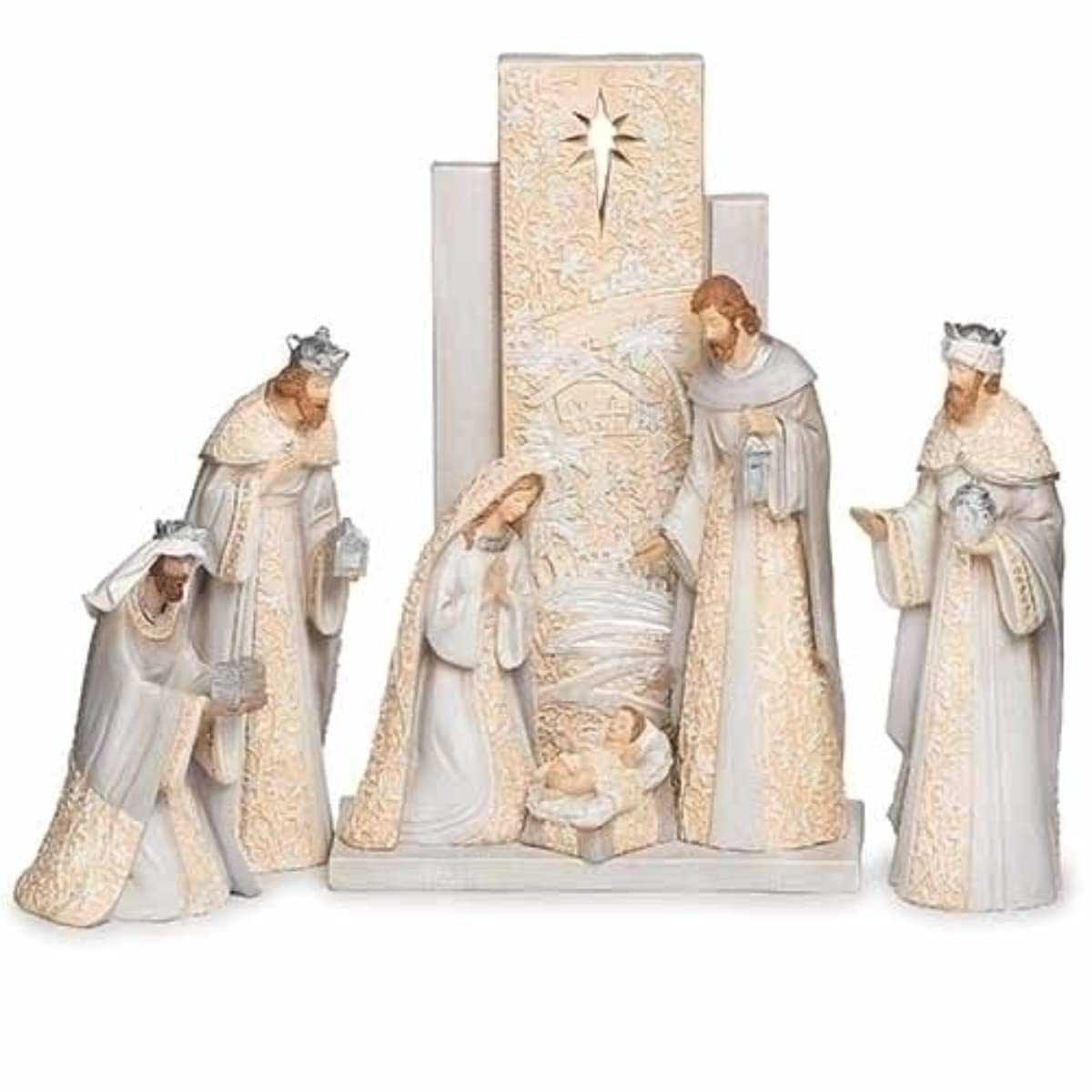 Roman 7 Piece Nativity Figurine Set with Backdrop - 13.5 Inch Christmas Decoration for Home, Church & Holiday Display | Perfect for Nativity Scenes, Tabletop Decor & Gift Giving