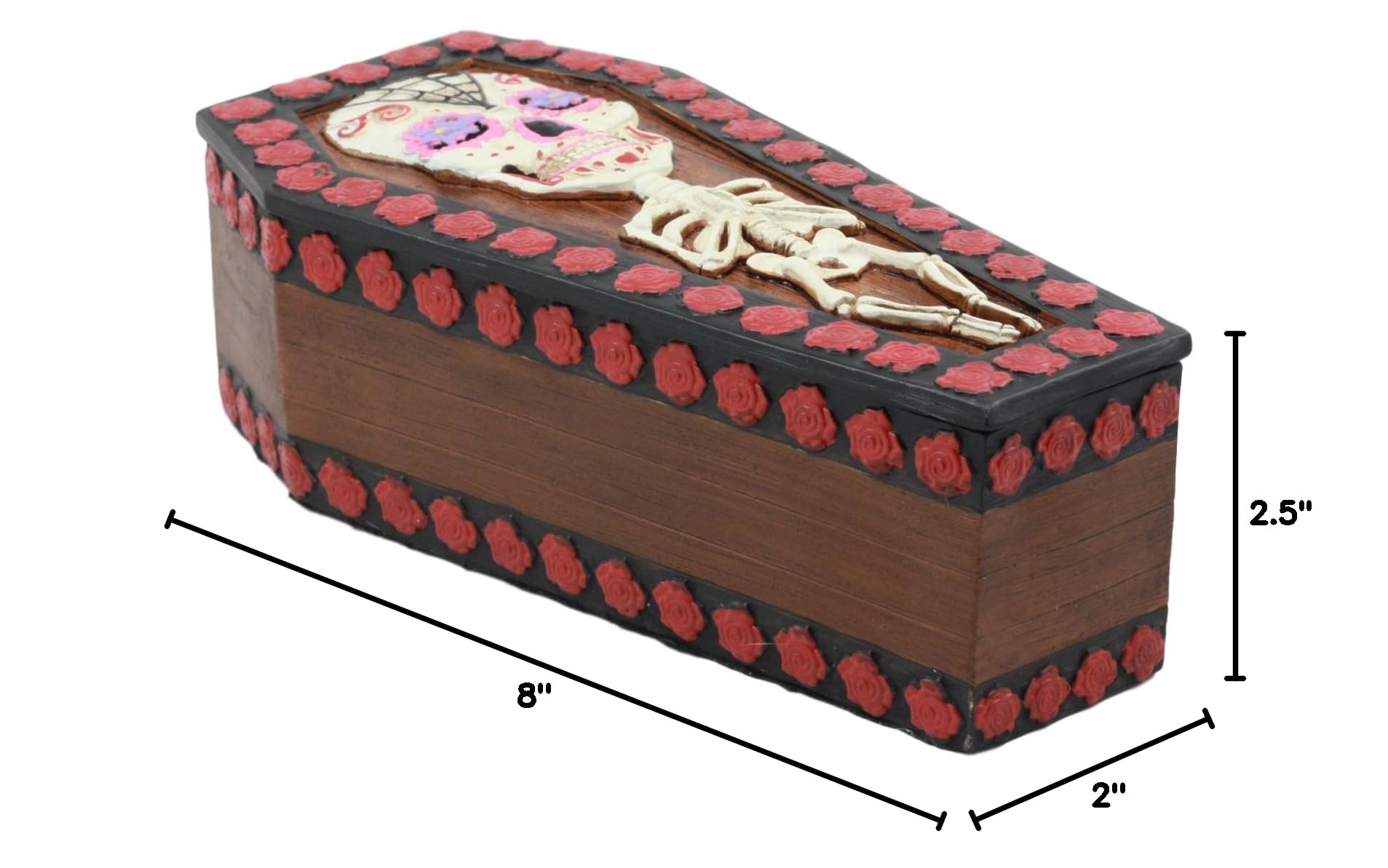 Ebros Gothic Sugar Skull Jewelry Box - Day of the Dead Skeleton Coffin with Secret Compartment for Necklaces & Rings - Perfect for Halloween Decor, Vampire Themed Parties & Gothic Home Decor