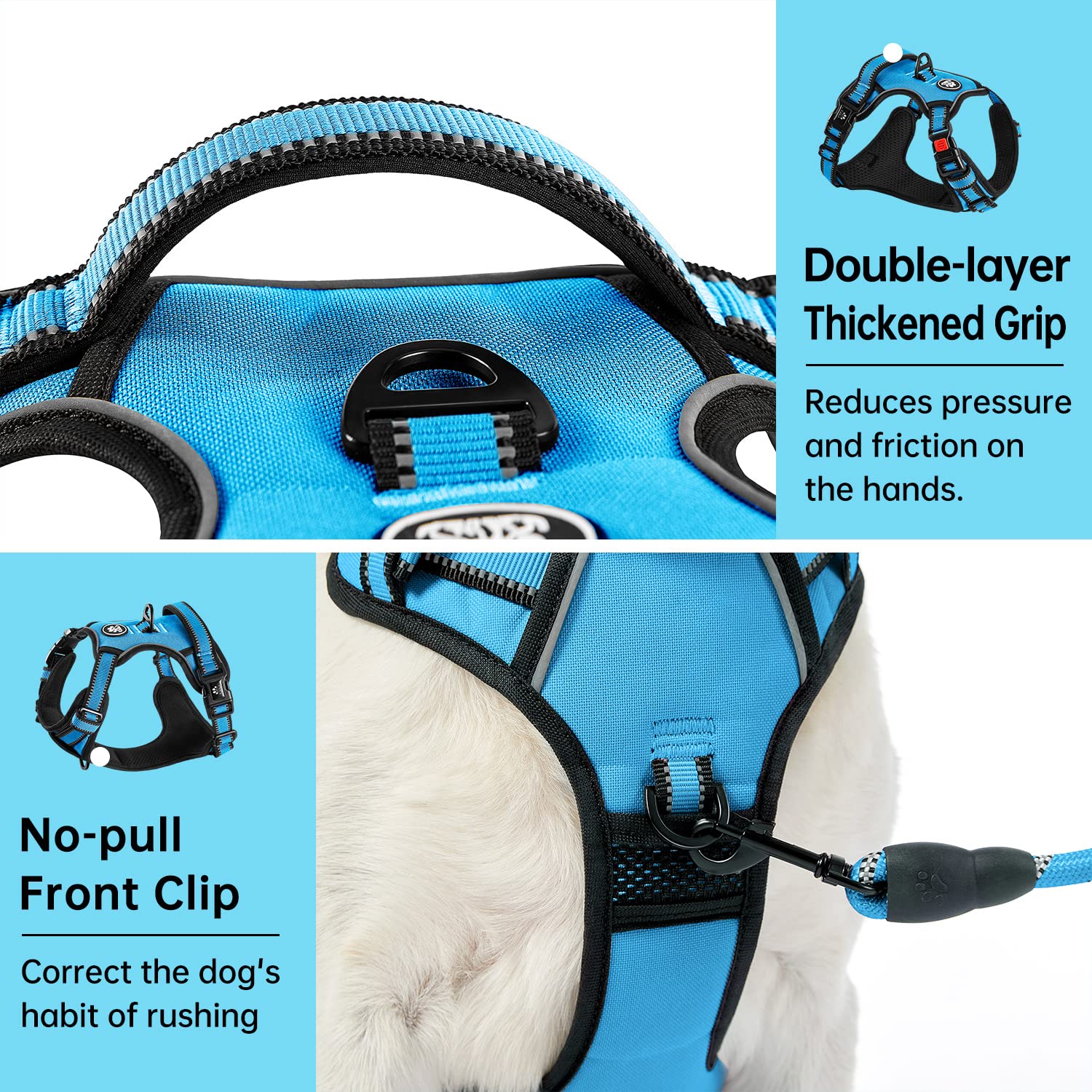 No Pull Dog Harness for Small Dogs - Adjustable Pet Vest with Leash, Safety Belt & Storage Strap - 360° Reflective Strips & Soft Handle (Blue, S) - Perfect for Walking, Training & Outdoor Adventures