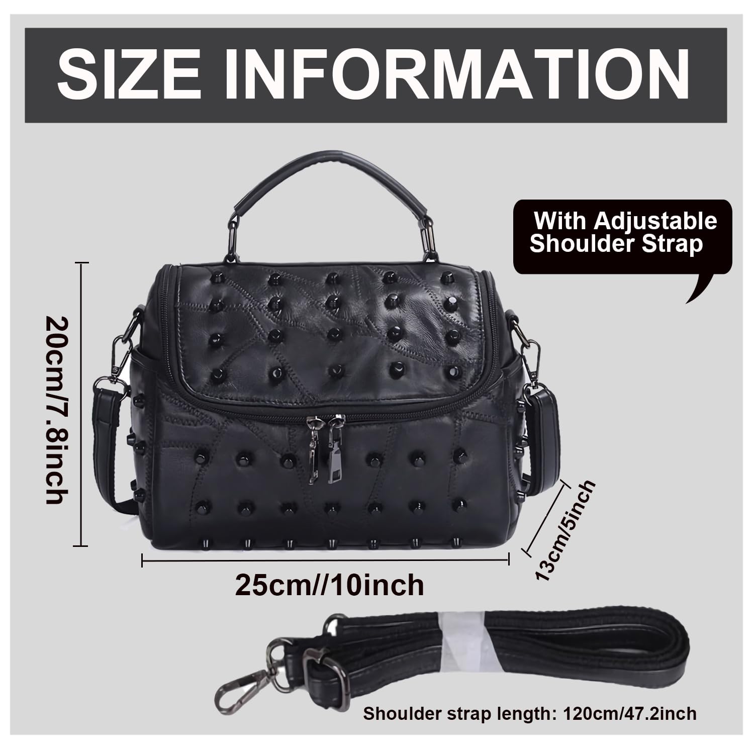 Panlom Black Gothic Shoulder Bag for Women - Stylish Crossbody Purse with Adjustable Strap, Perfect for Travel, Work & Daily Use