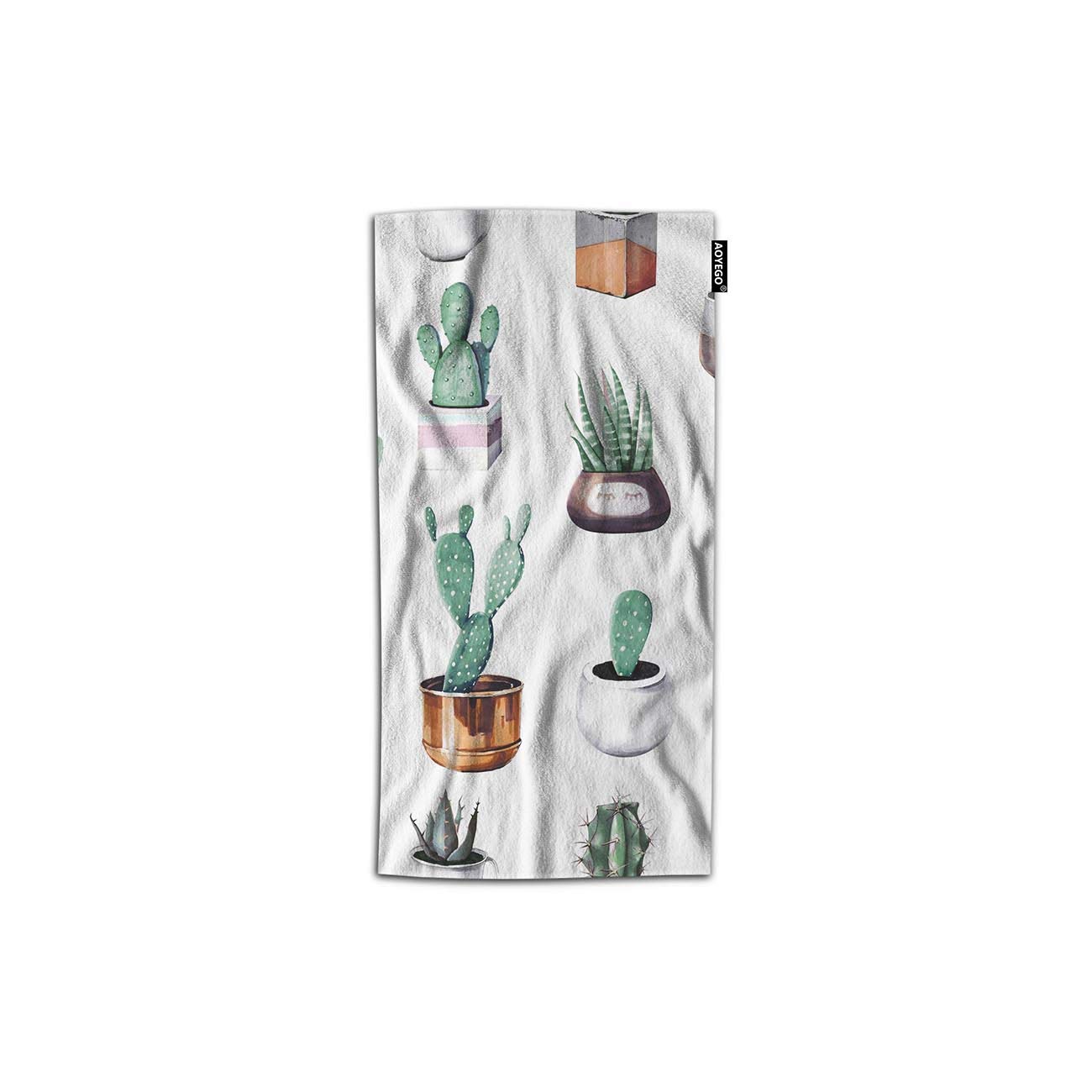 AOYEGO Cactus Hand Towel - Green Tropical Cacti Floral Design, Soft Polyester-Microfiber Kitchen Towel (30x15 Inches) - Perfect for Bathroom, Kitchen Decor & Gift Giving