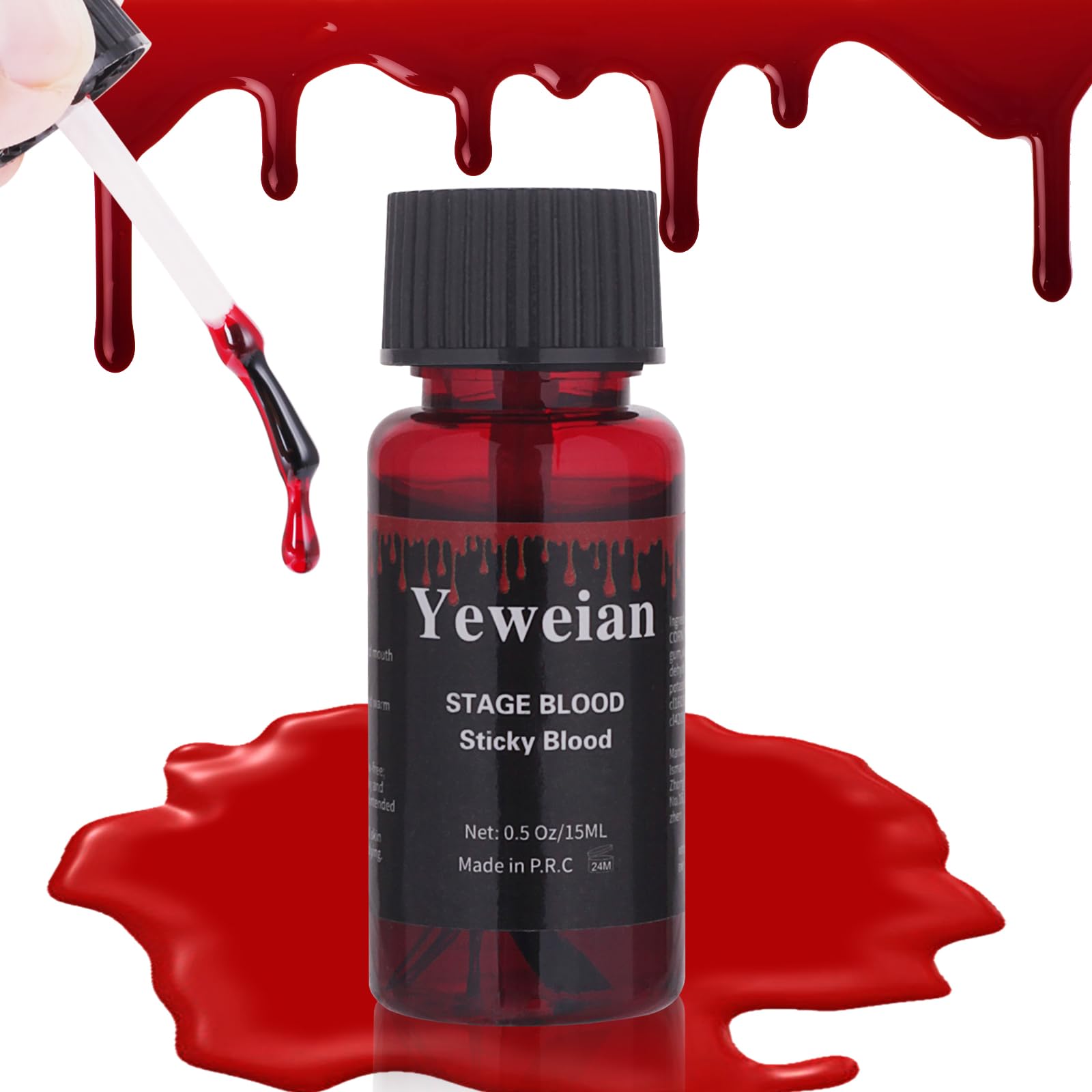 Washable Fake Blood (0.5 oz) - Edible Stage Blood for Halloween SFX Makeup | Realistic Sticky Blood for Eyes, Mouth & Nosebleed Effects | Perfect for Zombie, Vampire & Monster Cosplay (Bright Red) | Costume Parties, Theater Performances & Horror Events