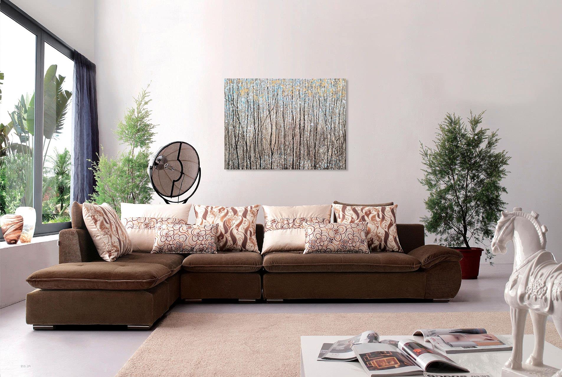 SYGALLERIER Hand-Painted Abstract Forest Canvas Wall Art - Textured Brown & Black Tree Painting with Gold Foil, Modern Rustic Decor for Farmhouse, Living Room, Bedroom, Bathroom - Perfect for Nature-Inspired Home & Office Interior Design
