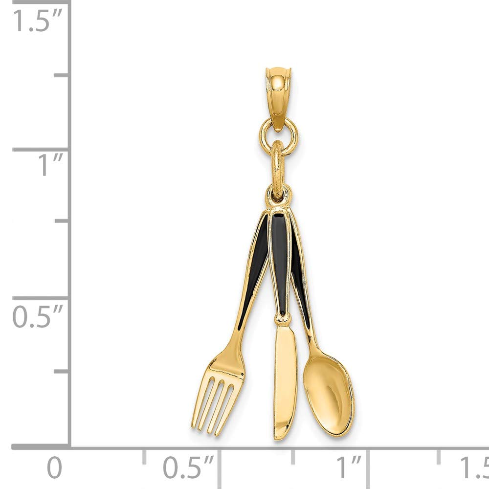 14K Yellow Gold 3D Enamel Knife Fork Spoon Movable Charm Pendant - Perfect for Jewelry Making, DIY Gifts & Fashion Accessories