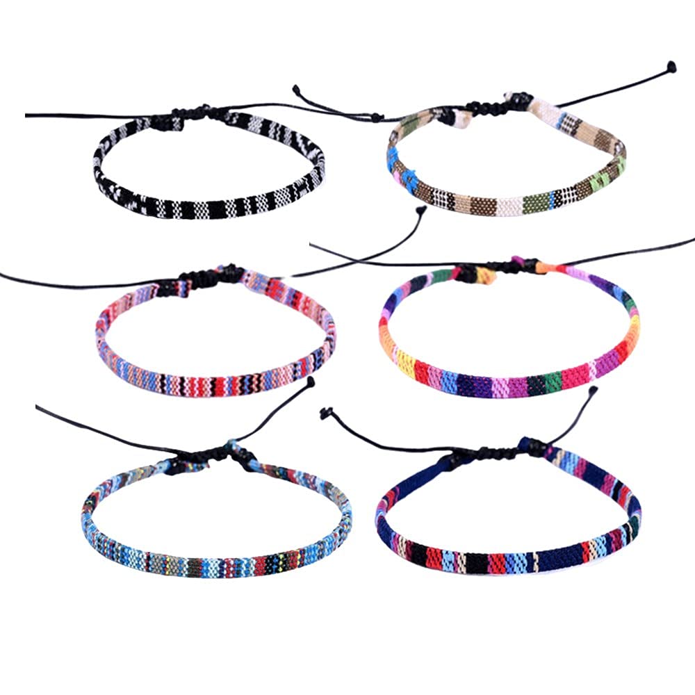 6pcs Boho Colorful Braided Friendship Bracelets for Women & Girls - Adjustable Handmade Wrap Anklets & Wristbands for Beach, Summer, Festival & Gifting