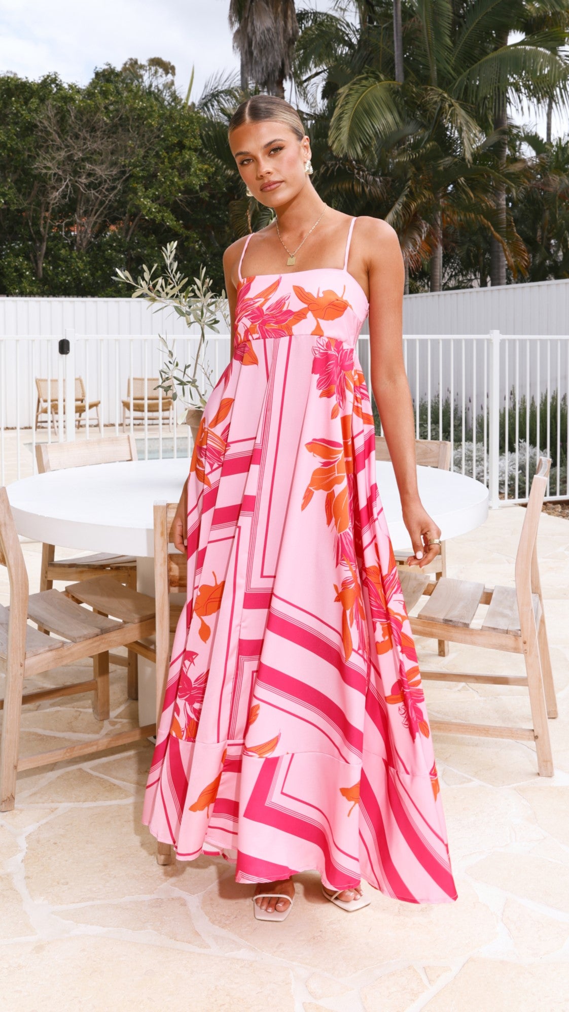 Kaethe Maxi Dress for Women - Flowy Summer Long Dress in Pink & Orange | Beach Wedding, Vacation, Casual Outfit