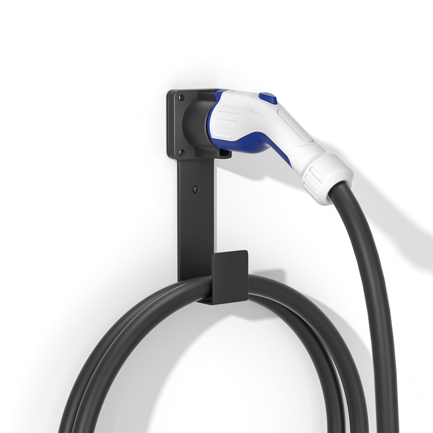 J1772 EV Charger Holder - Wall Mount Nozzle Holster Dock & J-Hook Combo for Electric Vehicle Charging Cable Organization - Perfect for Home Garage & Public Charging Stations