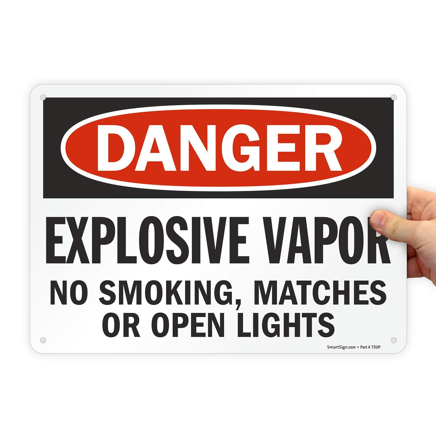 Danger - Explosive Vapor No Smoking Sign | 10x14 Inch OSHA Compliant Warning Sign | Digital Print on 55 Mil HDPE Plastic | Red Black & White Safety Sign for Gas Stations, Chemical Plants & Industrial Areas
