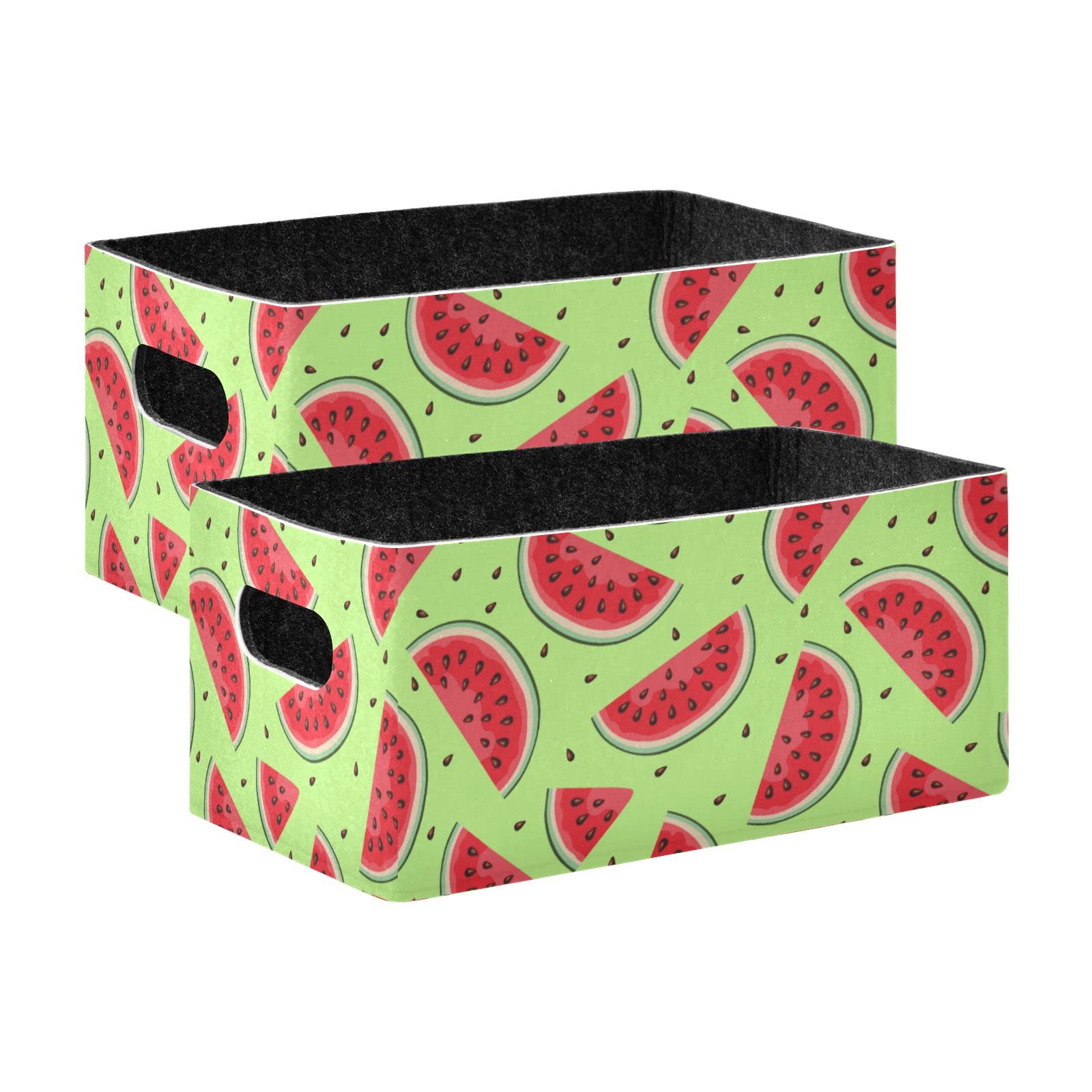Emelivor Watermelon Slices Storage Basket Set (2-Pack) - Foldable Felt Storage Bins with Dual Handles for Closet, Shelves & Office Organization - Perfect for Bedroom, Bathroom & Kids' Room Storage
