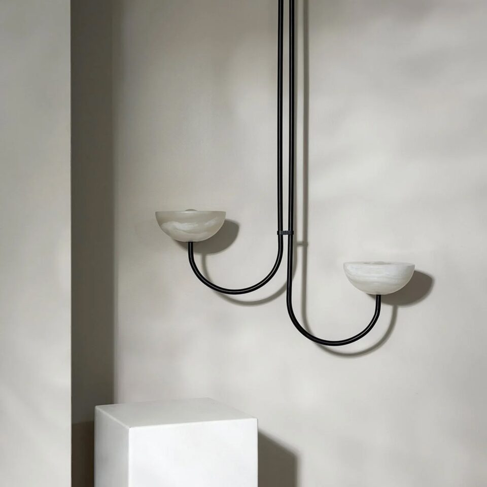PRE ORDER Marz Designs Aurelia Double Offset Pendant Light - White Onyx/Brushed Black Finish - 2 Size Options - Modern Ceiling Lighting for Dining Room, Kitchen Island & Entryway