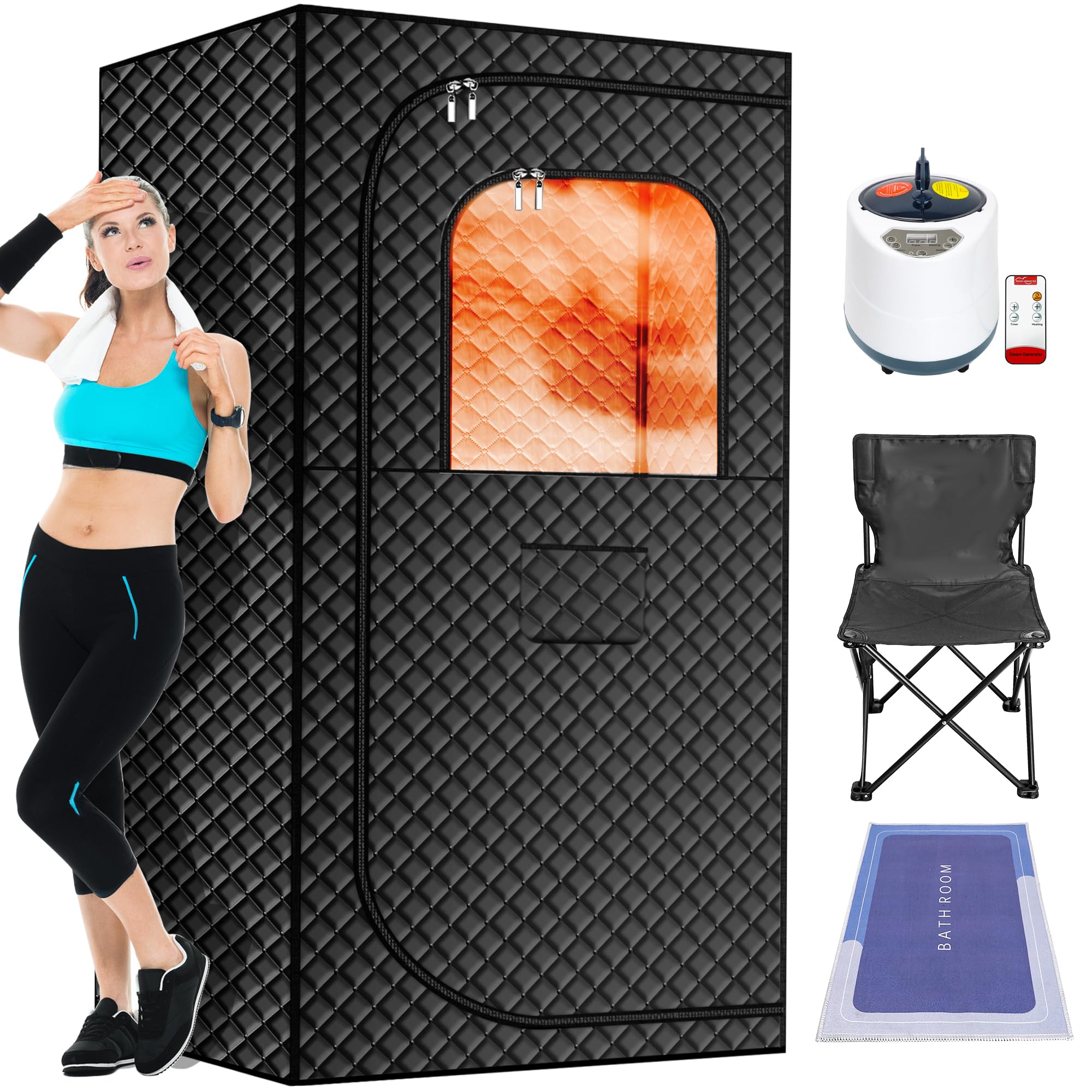 Portable Steam Sauna Box for Home - 2.6L 1500W Personal Sauna Tent with Remote Control & Folding Chair | Perfect for Home Spa, Gym, Yoga, Pilates, Garage Relaxation & Detox