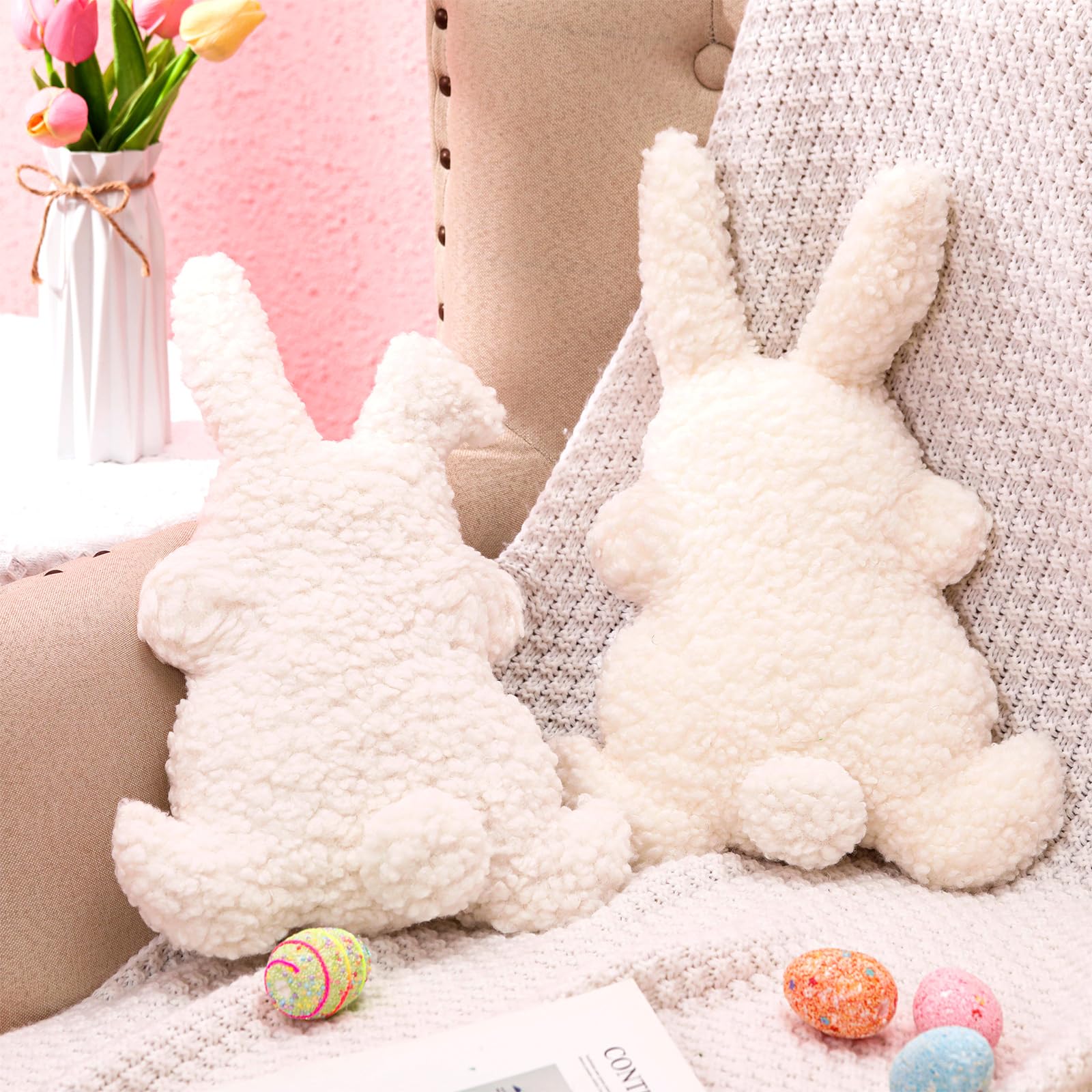2 Pack Easter Bunny Rabbit Hugging Pillows - Soft Decorative Couch Pillows for Easter, Birthday, Bedroom, Sofa Decor - Perfect Gift for Kids and Home Decor