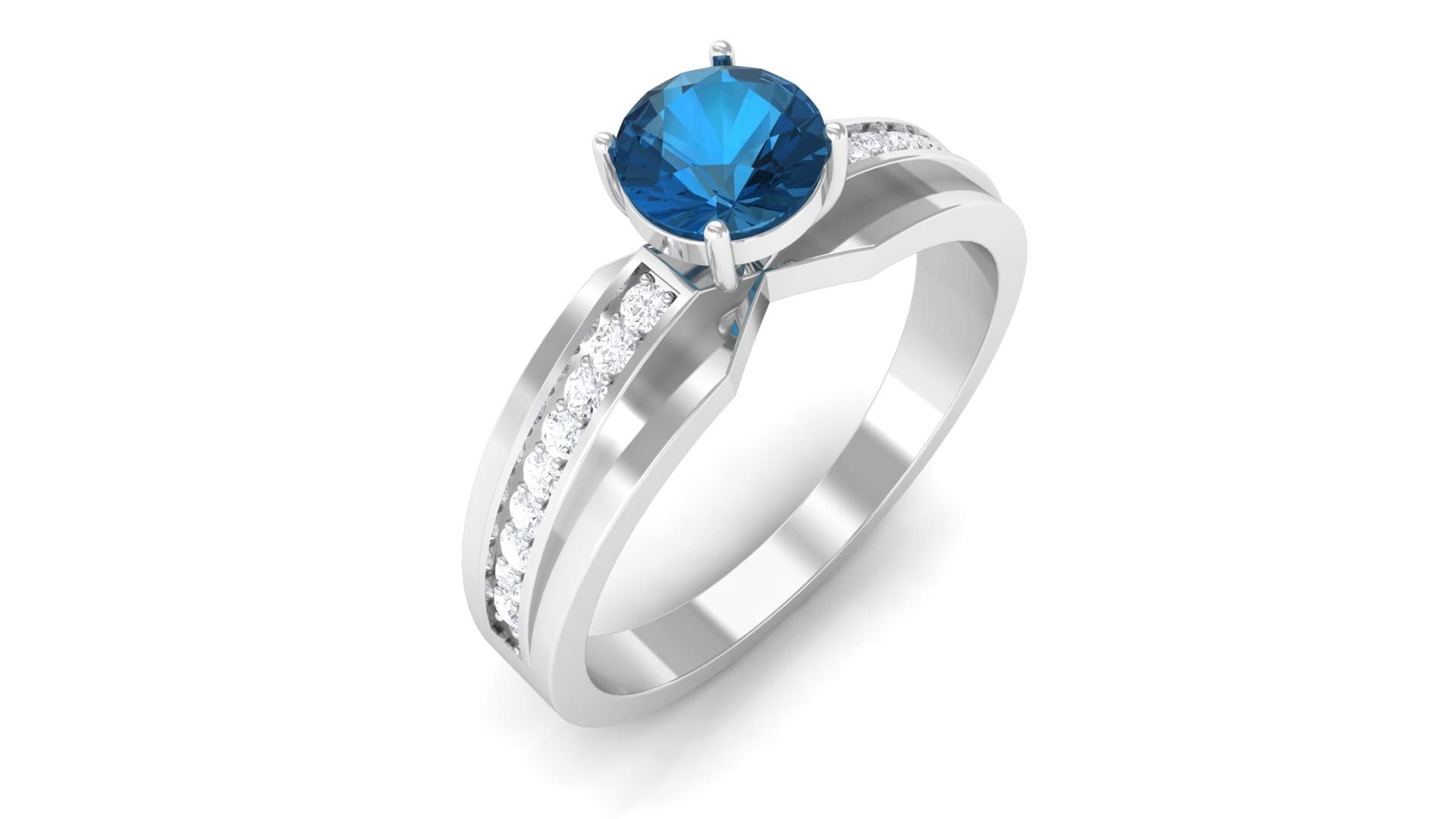 3/4 CT London Blue Topaz and Diamond Solitaire Ring in 14K Solid Gold - Two Tone, AAA Quality - Perfect for Engagement, Anniversary, and Special Occasion Gifts