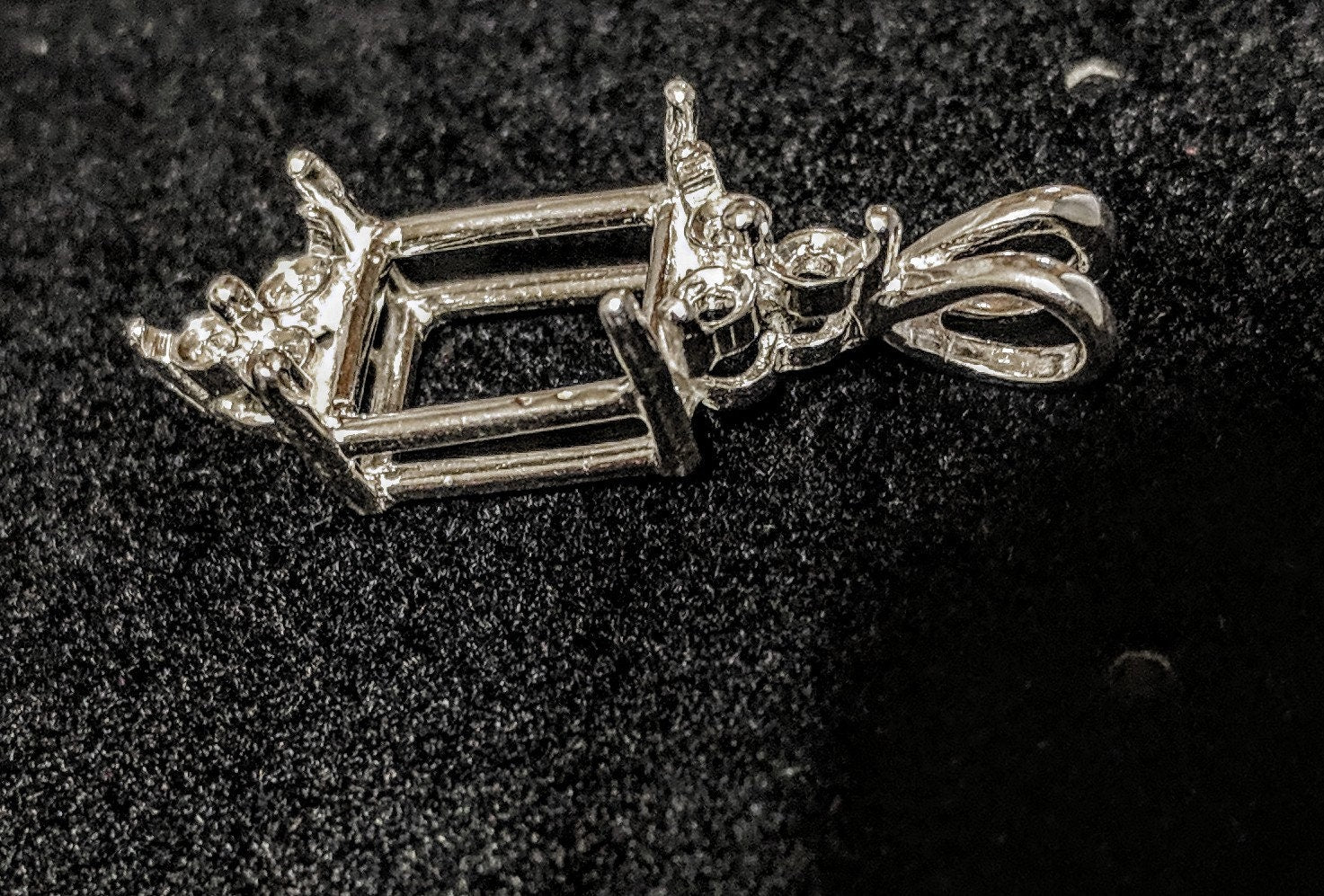 10x8mm & 18x13mm Emerald Cut Sterling Silver or 14K Gold Pendant Setting with 6 Accent Stones | Handcrafted in USA | Perfect for Birthdays, Anniversaries & Special Occasions
