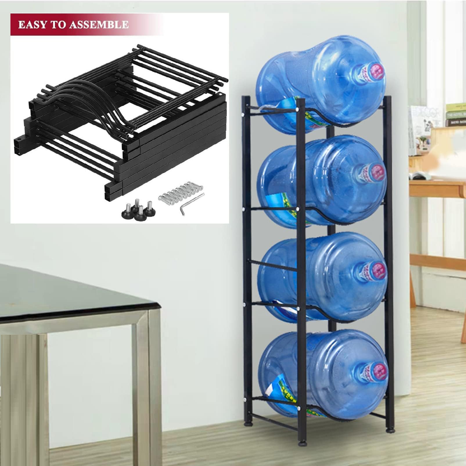 Heavy Duty Stackable Water Jug Holder Rack - Detachable Carbon Steel Water Bottle Storage Organizer for 5 Gallon Jugs | Perfect for Home, Office, Kitchen & Warehouse Use | Space-Saving Water Cooler Accessory (Black)