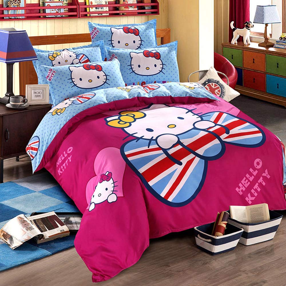 Hello Kitty Twin Size 4-Piece Kids Bedding Set - Duvet Cover, Pillowcase, Flat Sheet & Comforter (White) - Cozy & Cute Bedroom Decor for Girls & Teens | Perfect for Birthday Gifts & Sleepovers