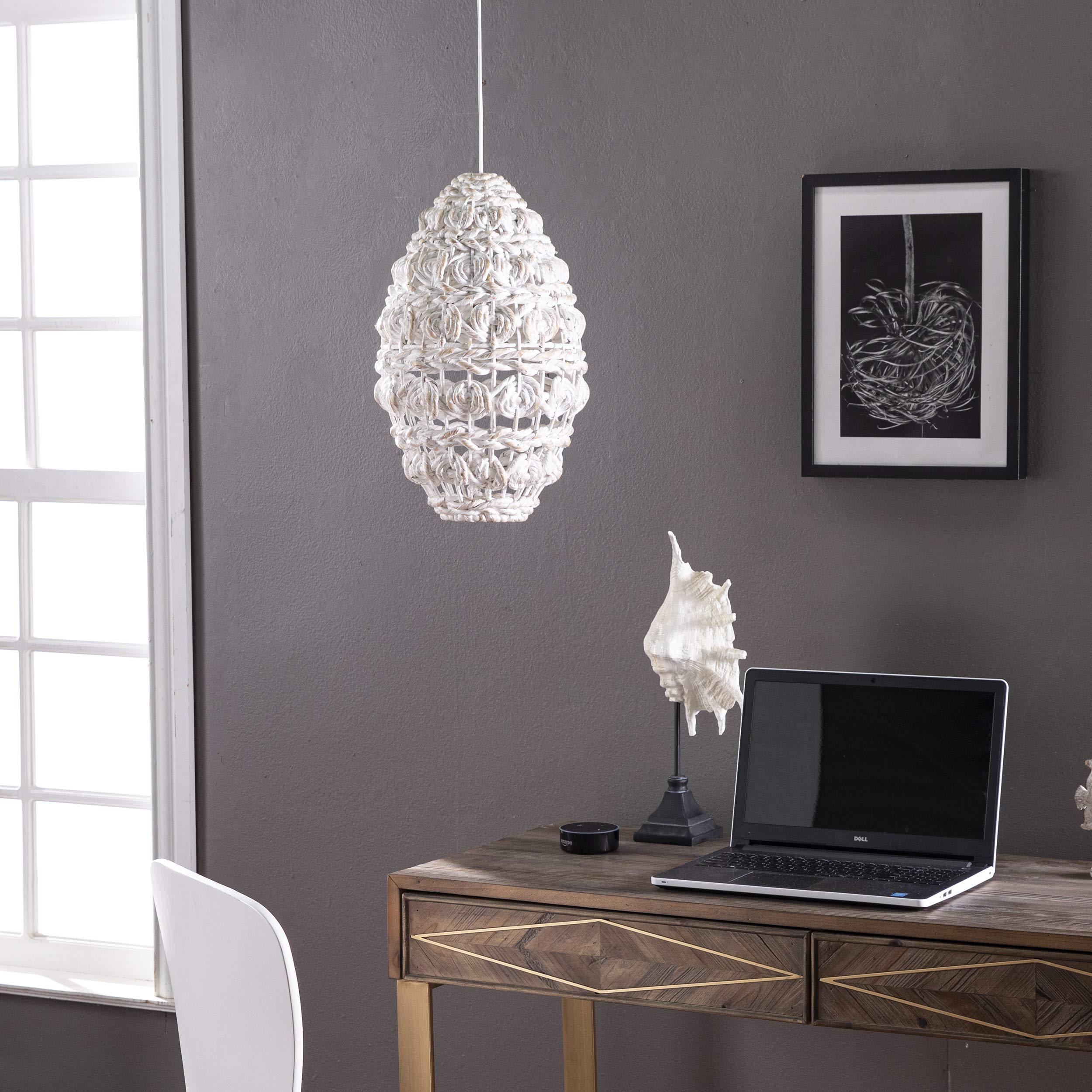 SEI Furniture AMZ3576311TL Rosemill Whitewash Pendant Shade - Farmhouse Style Ceiling Light Fixture for Kitchen, Dining Room & Bedroom Lighting