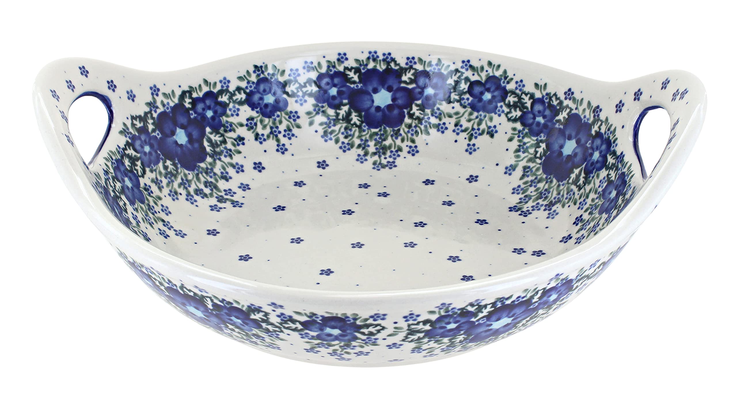 Handmade Blue Rose Polish Pottery Melanie Deep Bowl with Handles - Elegant Serving Bowl for Soup, Salad & Pasta - Perfect for Dinner Parties & Home Decor