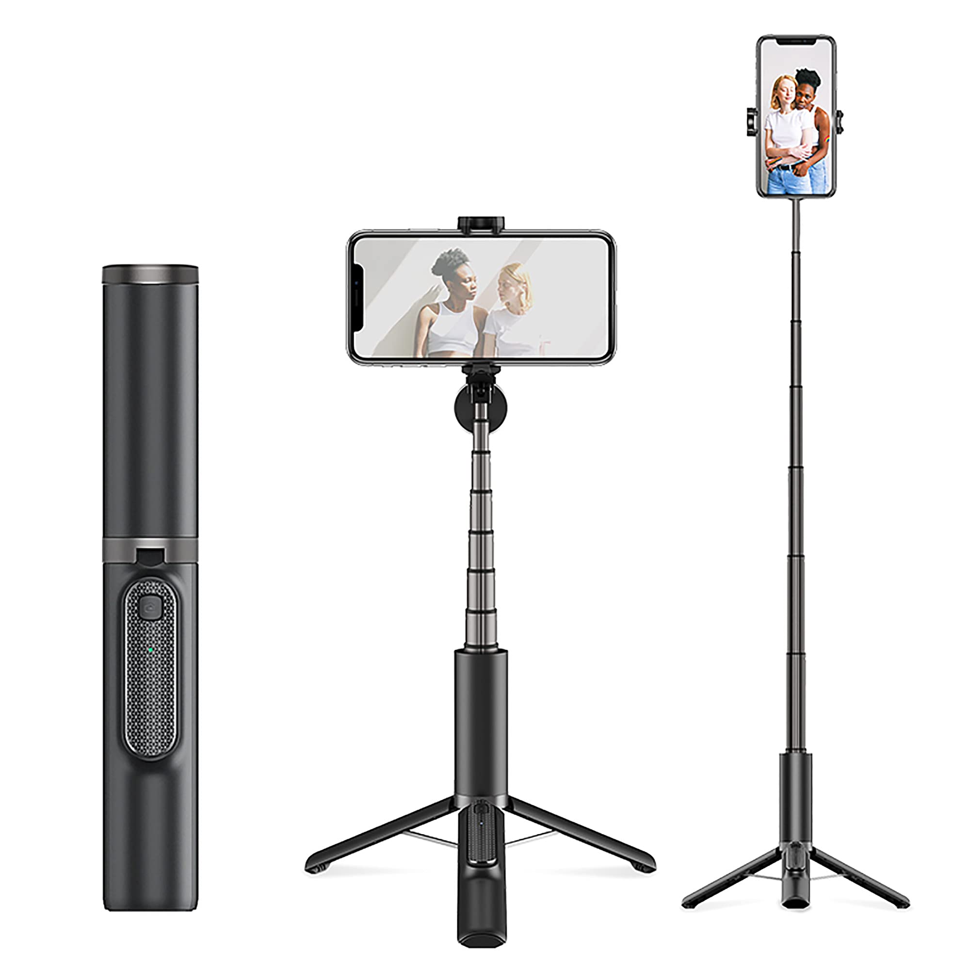 Bluetooth Selfie Stick with Tripod Stand - Extendable Phone Holder with Remote, Universal Clip for All Smartphones - Lightweight & Portable for Travel, Vlogging, and Group Photos (Black)