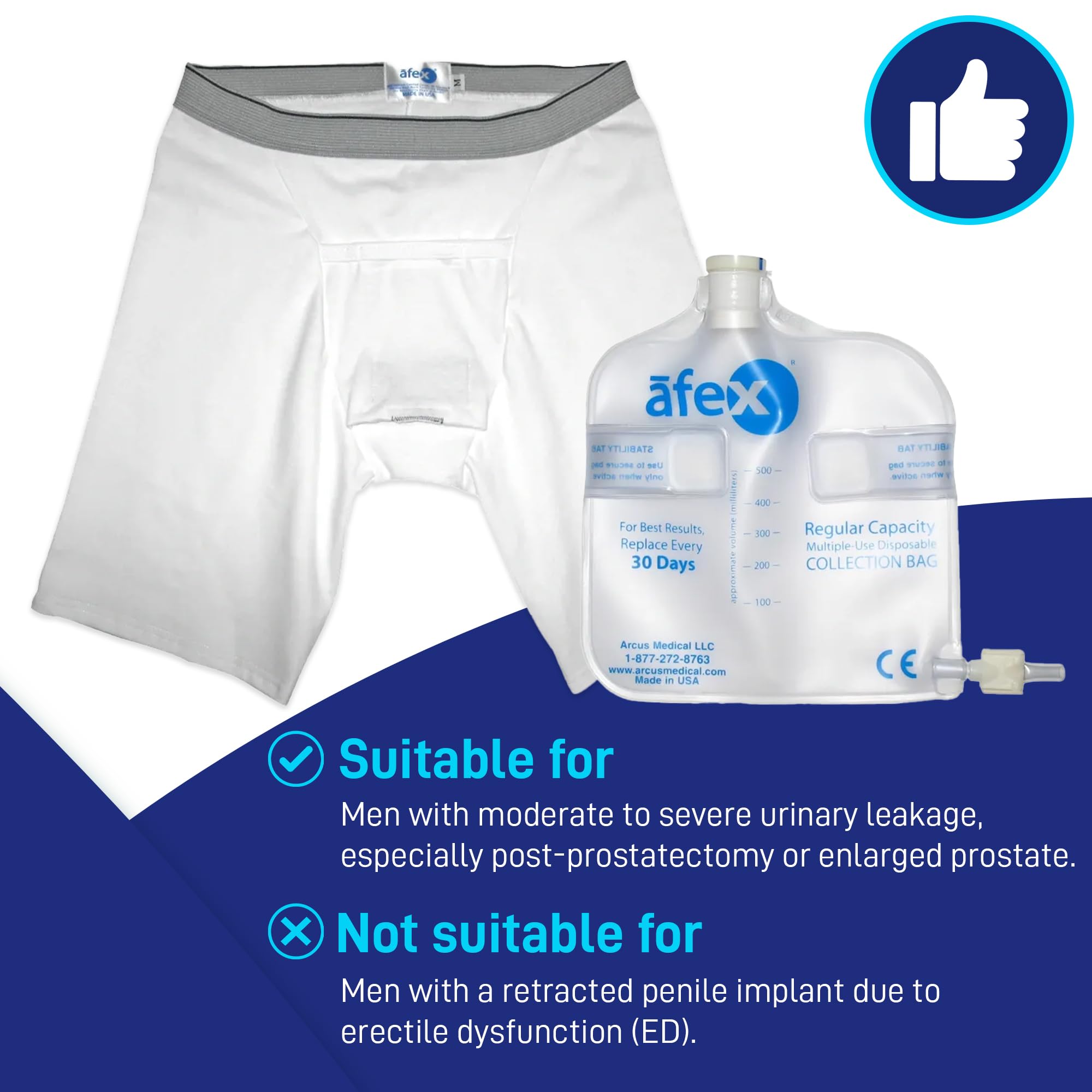 Afex Male Incontinence Management System with Low-Profile Receptacle - Ideal for Long-Term Sitting & Small Waist - Perfect for Office Workers, Truck Drivers, and Travelers