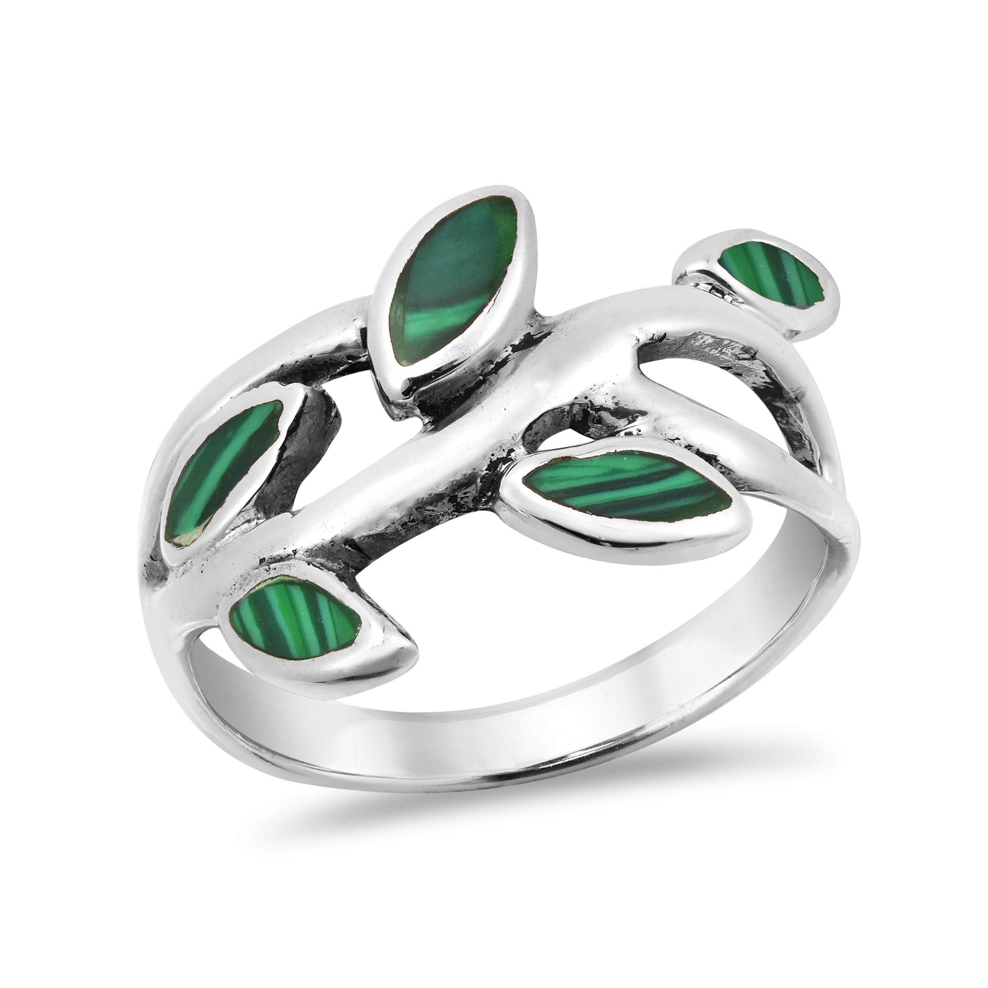 Aeravida Wraparound Branch Simulated Green Malachite Leaves .925 Sterling Silver Ring for Women | Elegant Wedding Band, Trendy Comfort Fit Jewelry | Perfect Gift for Daughter, Wife, Girlfriend | Available in Sizes 7-10 | Ideal for Weddings, Anniversaries, and Special Occasions