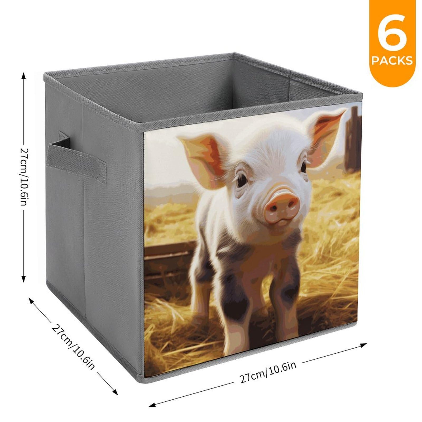 6PCS Collapsible Storage Bins with Handles - Cute Farm Animal Printed Foldable Organizer Boxes for Home, Kitchen, Nursery & Office Organization (Shelves, Closet, Toys, Books)