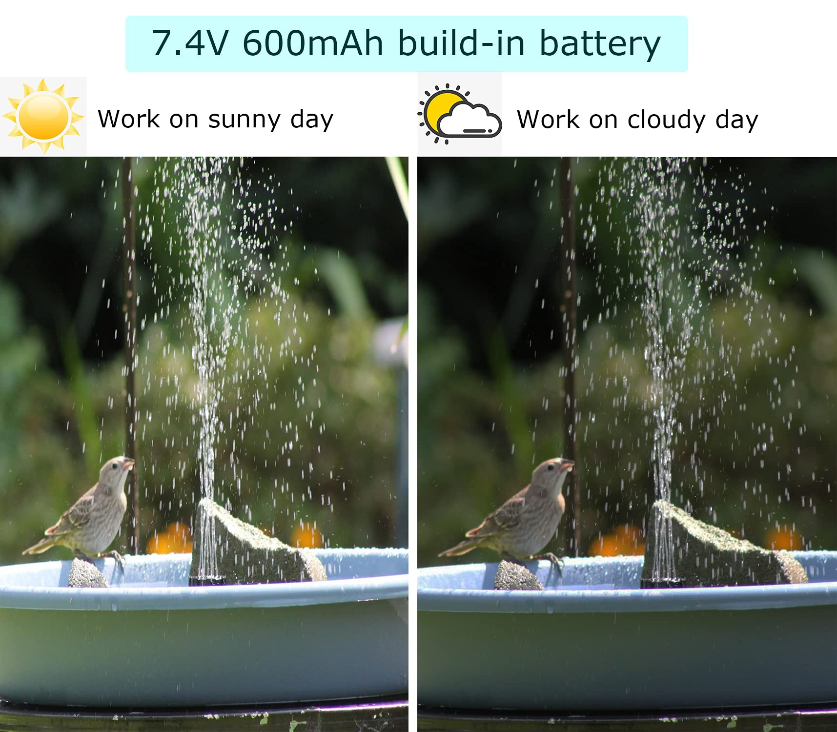 5W Solar Fountain Pump with Battery Backup - Submersible Solar Water Pump for Koi Pond, Bird Bath, Garden, Patio Pool - Outdoor Decoration & Water Feature for Backyard, Lawn, Yard