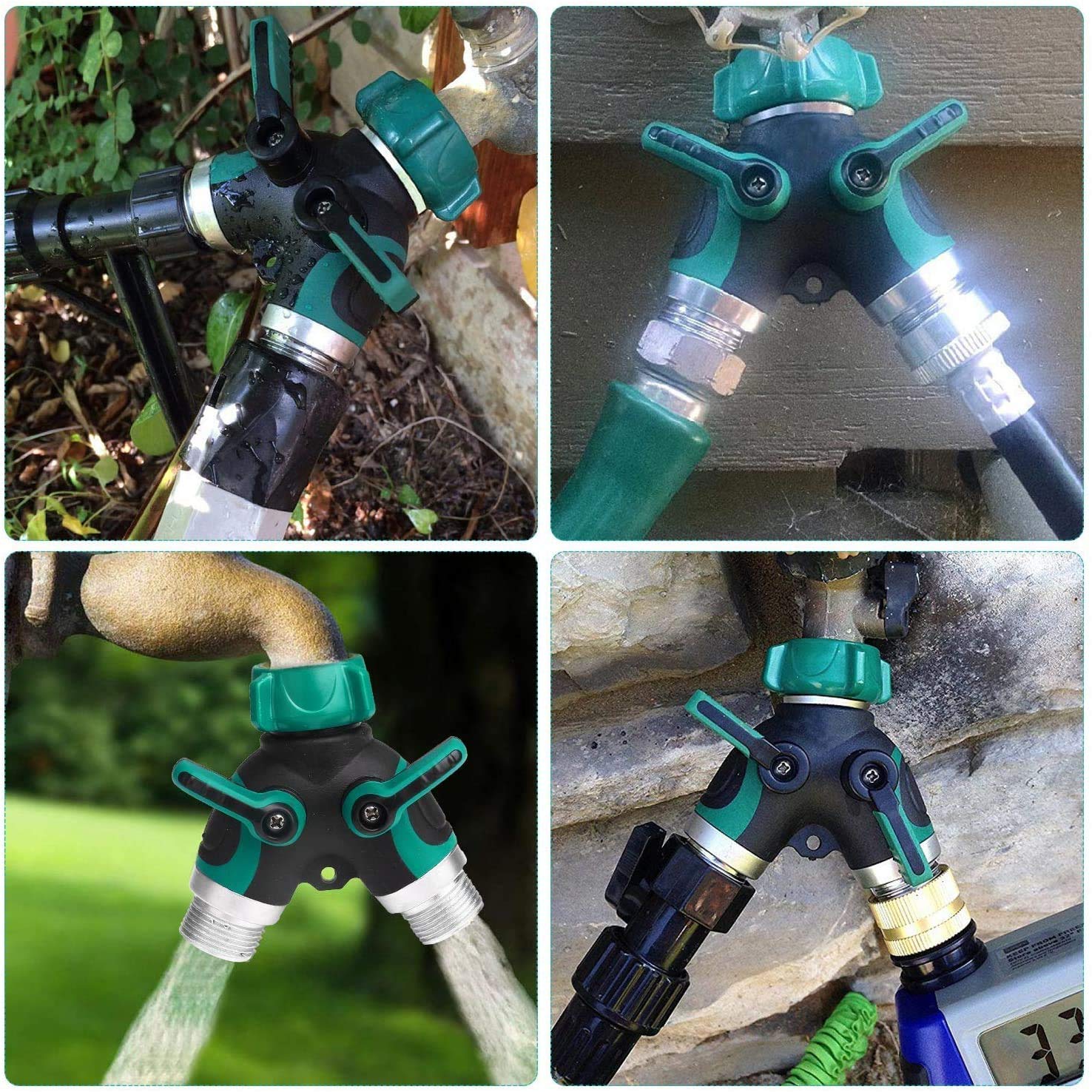 2024 Upgraded Metal Garden Hose Splitter - 2 Way Y Hose Connector with 3/4