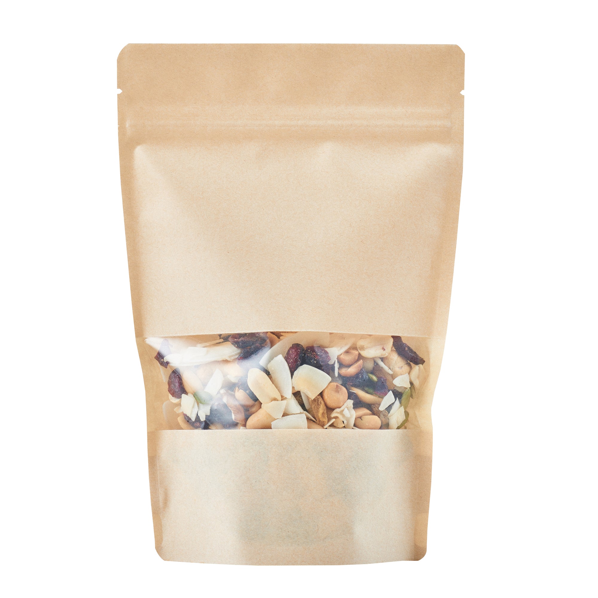 Kraft Plastic Large Window Bags with Heat Sealable Feature - 9 x 6 x 1.5 Inches - Pack of 100 - Perfect for Bakery, Coffee Beans & Retail Packaging