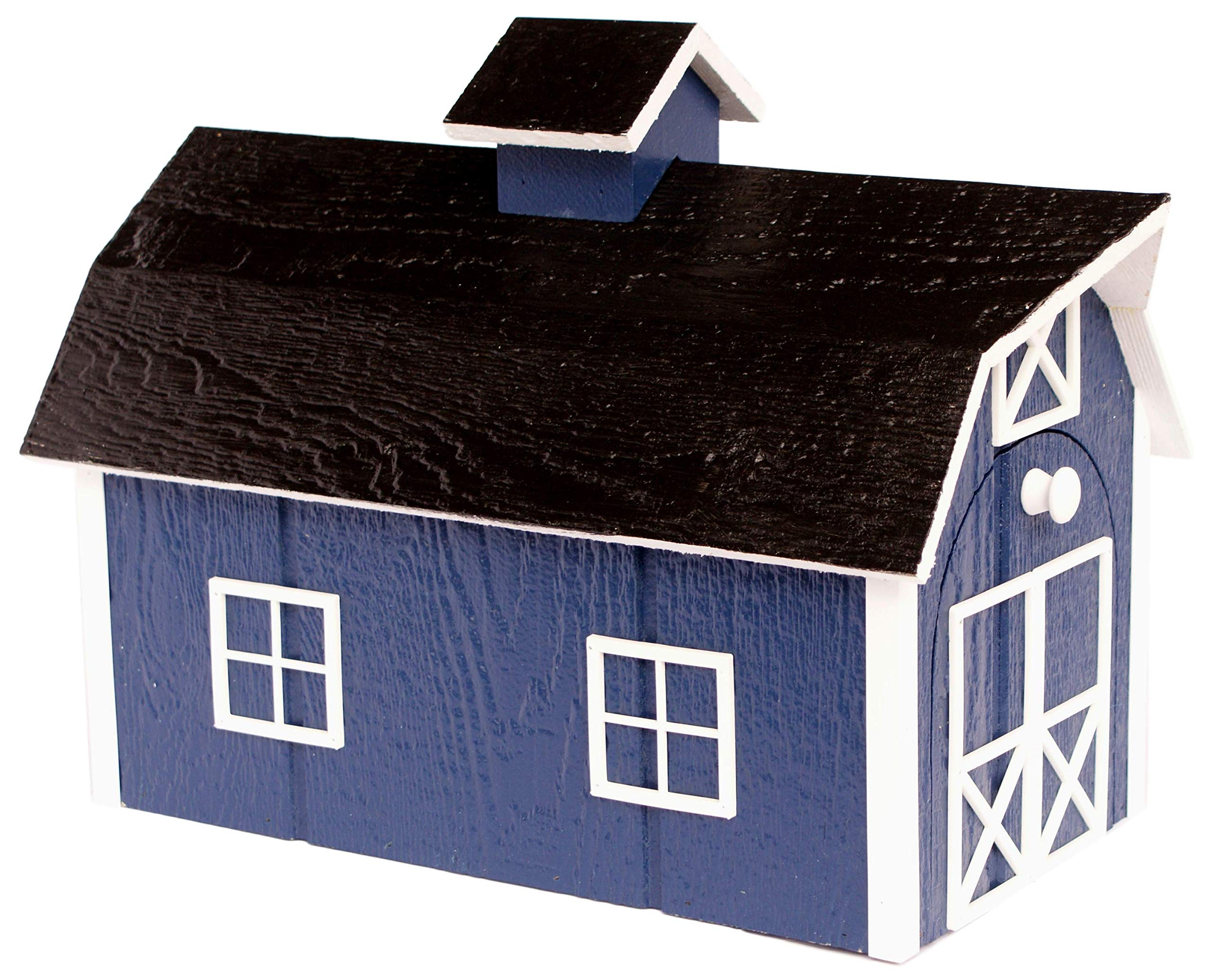 AmishToyBox.com Deluxe Wooden Mailbox - Dutch Barn Style in Navy Blue & White Trim | Handcrafted Wooden Mailbox for Kids Play, Farmhouse Decor & Outdoor Playhouse