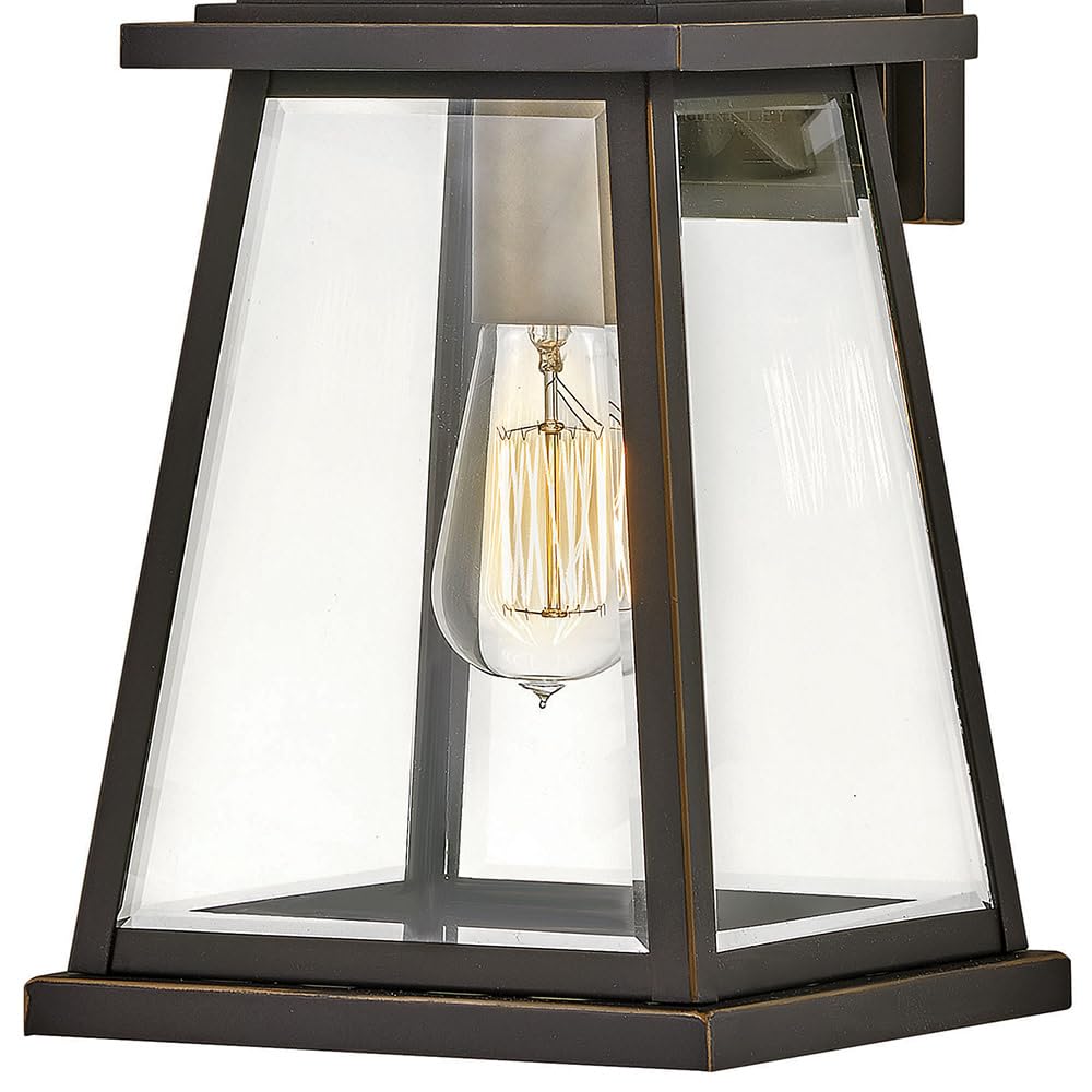 Hinkley Bainbridge Collection One Light Outdoor Wall Sconce - Oil Rubbed Bronze with Clear Beveled Glass for Porch, Patio, and Entryway Lighting