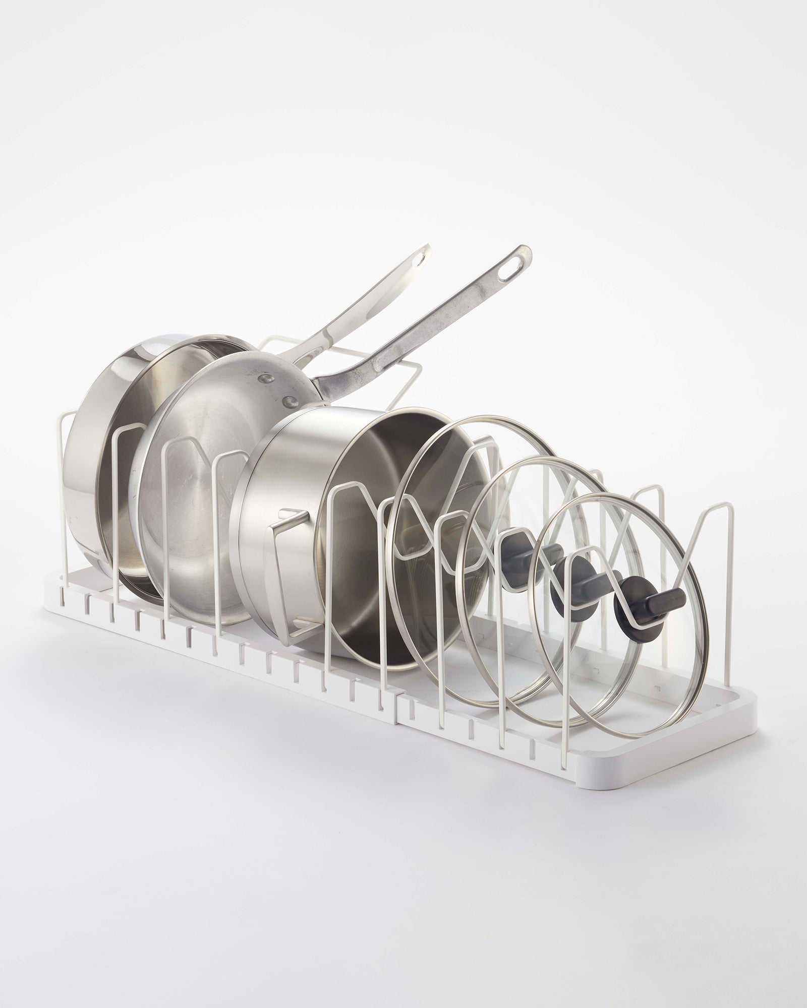 Adjustable Pot Lid Organizer - Durable Steel Kitchen Cabinet Storage Rack for Pots and Pans Lids - Perfect for Organizing Cookware in Small Spaces