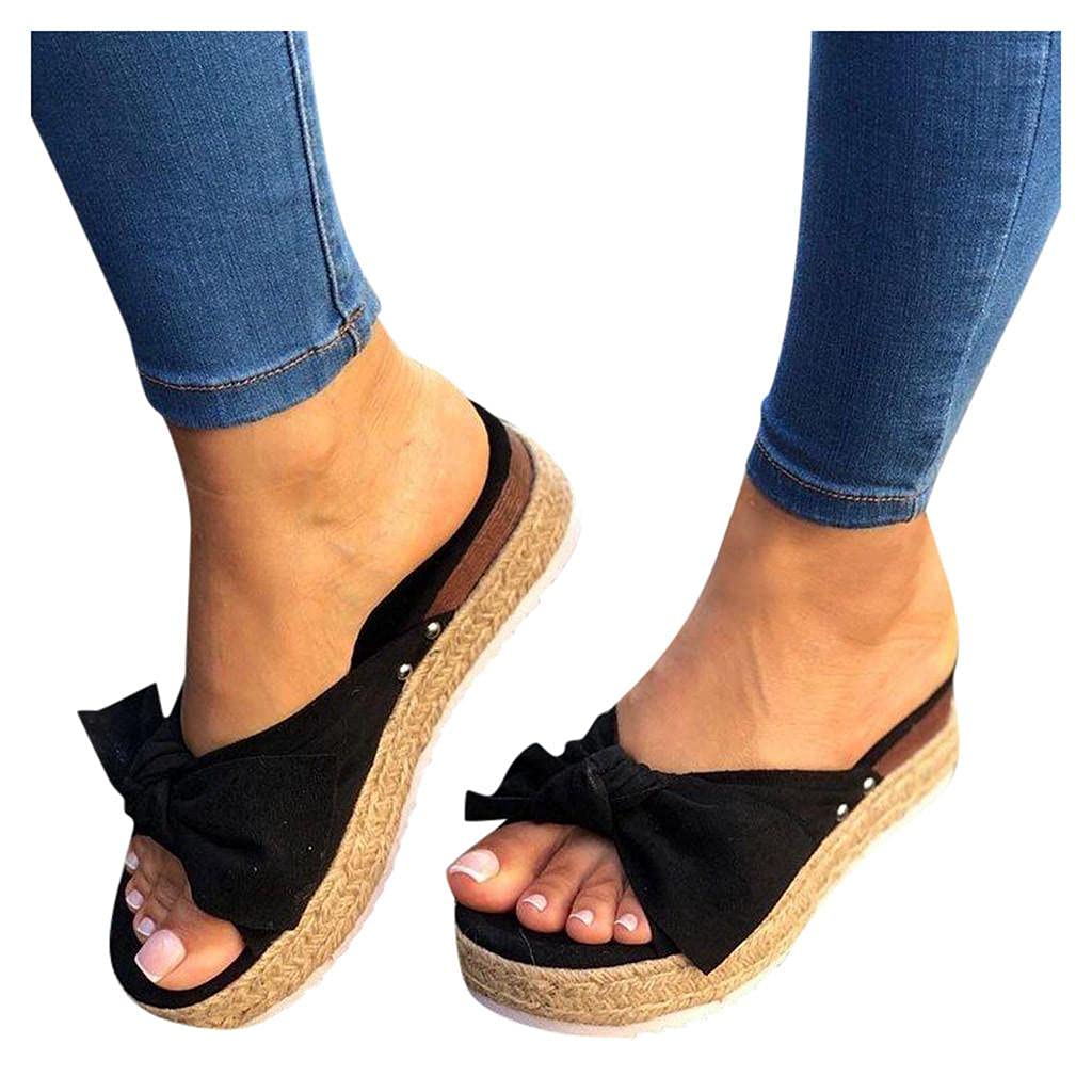 Women's Summer Sandals with Bowknot - Casual Platform Sandals for Women | Vintage Style Comfortable Dressy Slippers | Perfect for Beach, Vacation and Daily Wear