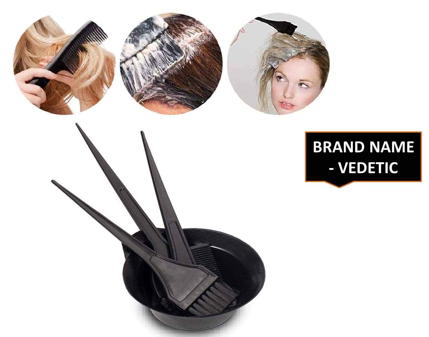 VEDETIC® Professional Hair Dye Kit with Mixing Bowl & 3 Brushes - 200ml Plastic Hair Coloring Set for Salon & Home Use - Perfect for DIY Hair Coloring, Highlights, and Root Touch-Ups
