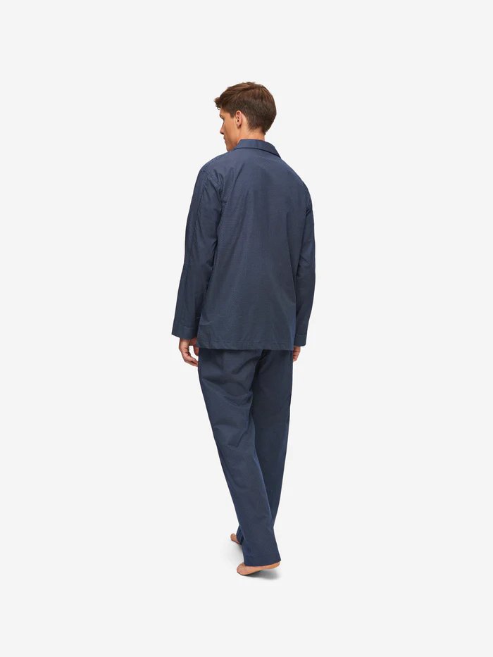 DEREK ROSE Plaza 21 Cotton Batire Pajama Set for Women - Soft & Breathable Sleepwear - Navy Blue - Perfect for Lounging, Sleeping & Relaxing at Home