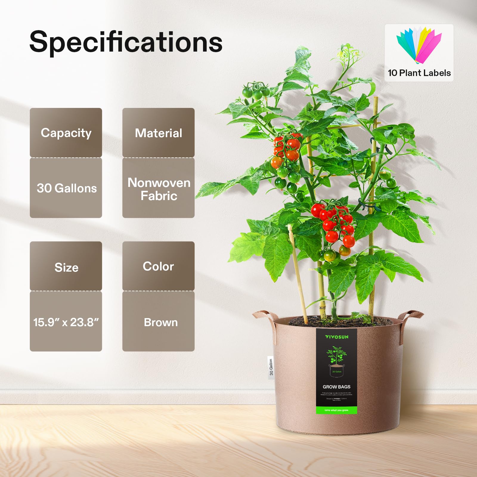 VIVOSUN 5-Pack 30 Gallon Heavy Duty Grow Bags - Thickened Nonwoven Fabric Plant Pots with Sturdy Handles for Vegetables, Fruits, Flowers, Tomatoes, Potatoes & Herbs - Ideal for Indoor Outdoor Gardening, Balcony, Greenhouse & Container Planting - Perfect for Urban Farming, Backyard Gardening & Organic Homegrown Produce