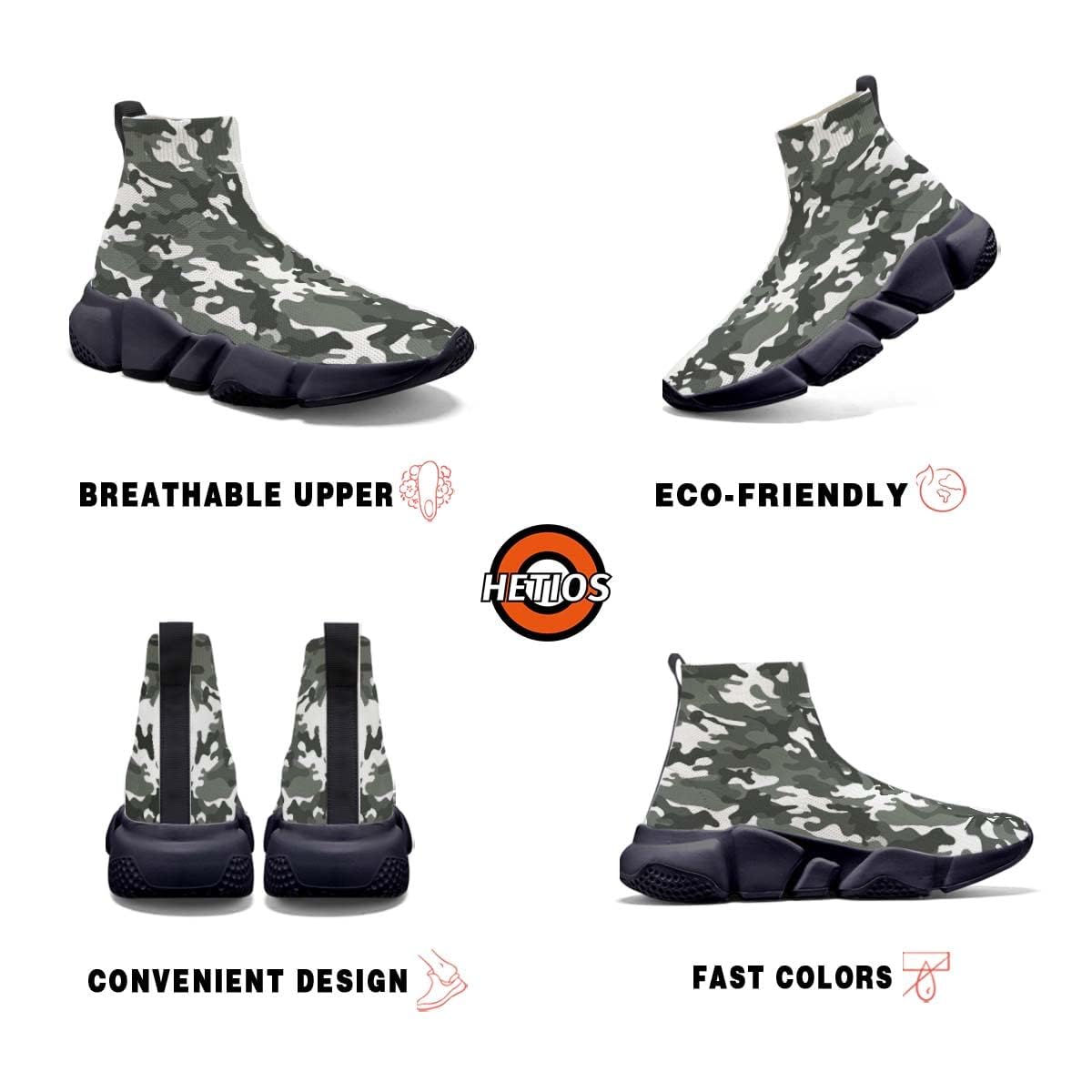 Hetios Men's Camouflage Running Shoes - Lightweight Breathable Walking Shoes for Workout & Casual Wear | Non-Slip Sock Sneakers for Gym, Hiking & Outdoor Activities