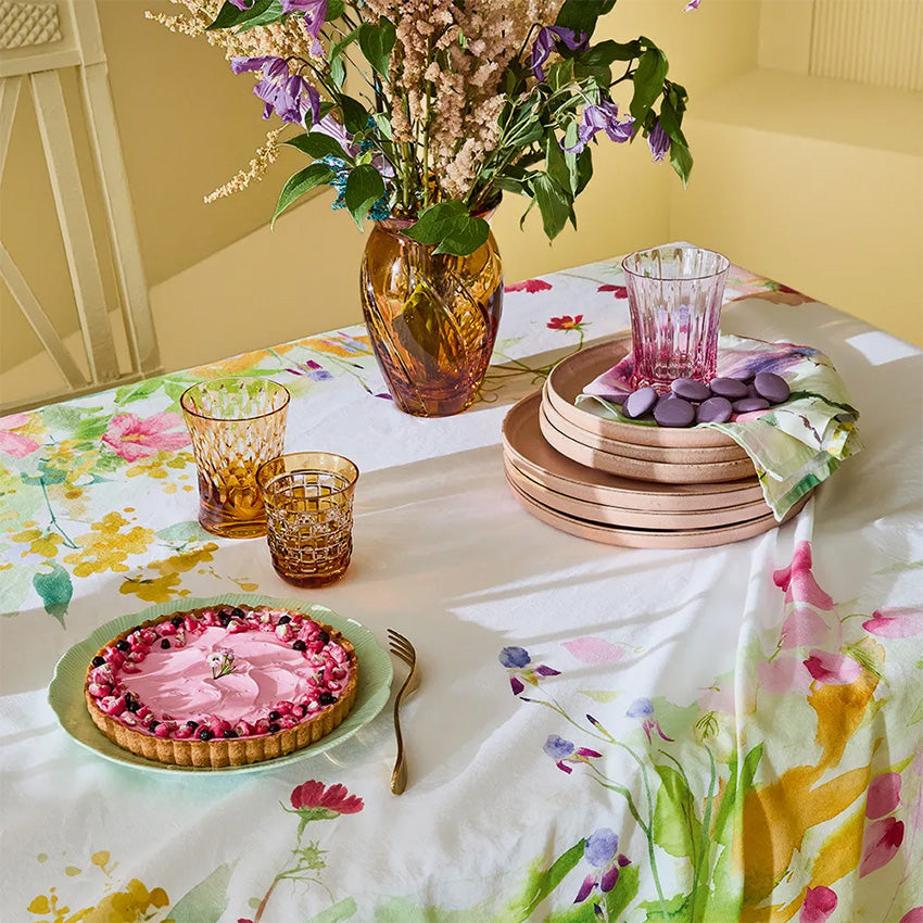 Garnier Thiebaut Floral Spring Print Tablecloth - Elegant Cotton Table Cover for Dining Room, Kitchen, and Outdoor Picnics