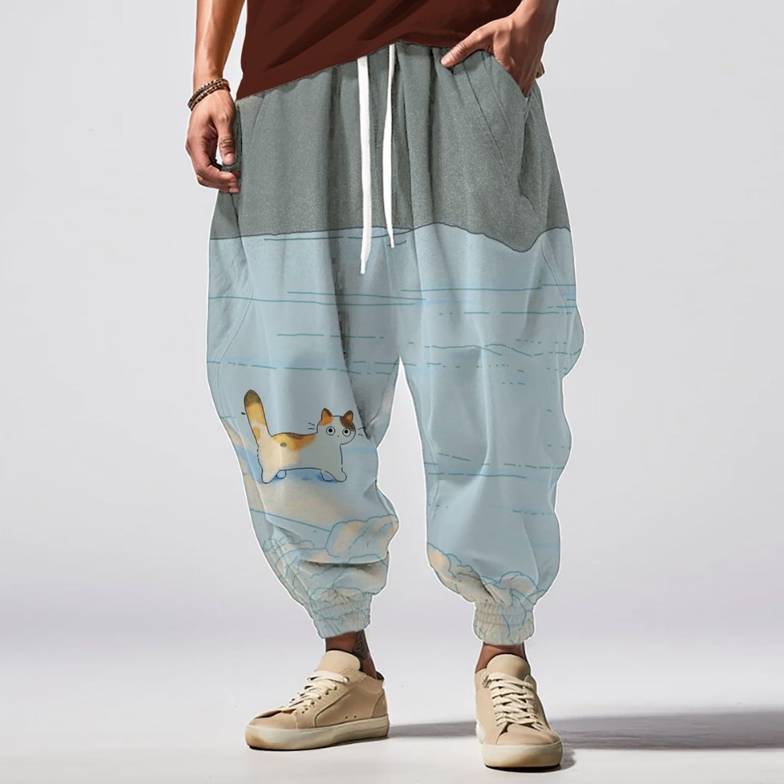 Men's Harem Pants - Hip Hop Joggers Casual Sweatpants - Blue Large 34