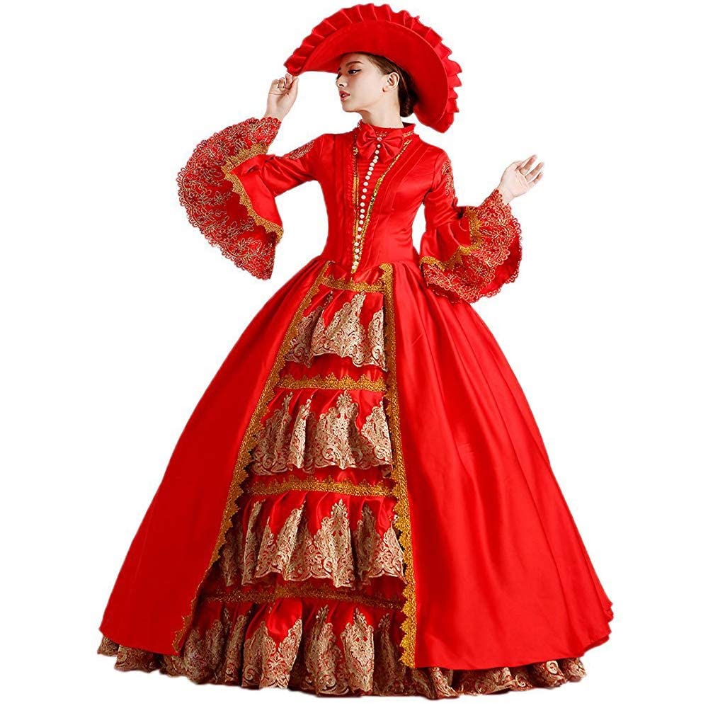 Victorian Renaissance Queen Costume for Women - Elegant Rococo Masquerade Ball Gown with Long Sleeves | Perfect for Halloween, Cosplay, Themed Parties and Historical Reenactments