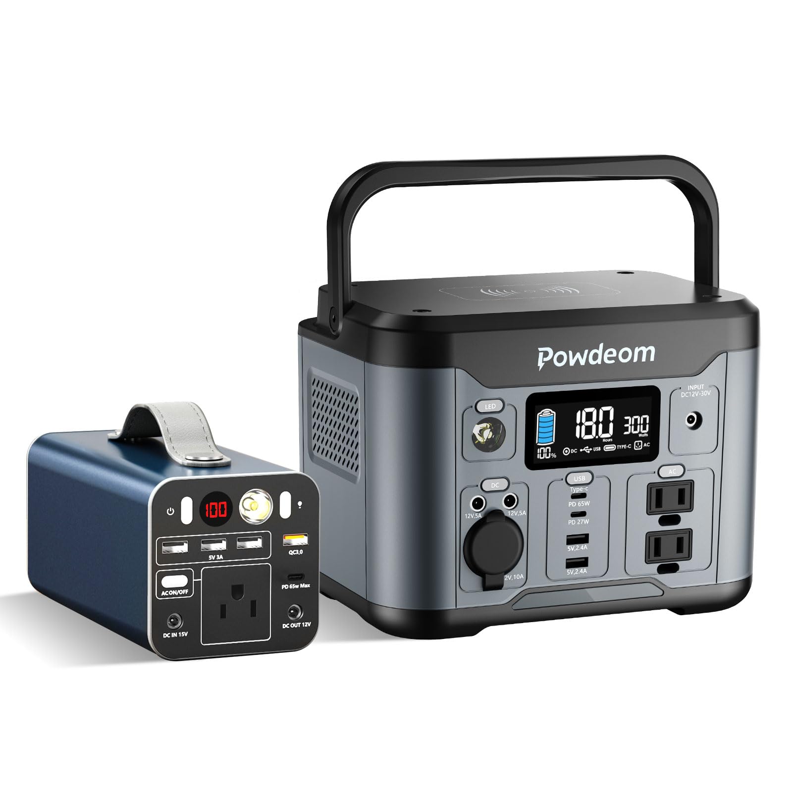 150W & 300W Portable Solar Generator | 296Wh & 155Wh Rechargeable Power Station with AC Outlet, 65W PD/USB-C Fast Charging | Emergency Backup Battery for Laptops, CPAP, Phones | Perfect for Camping, RV Trips & Home Power Outages