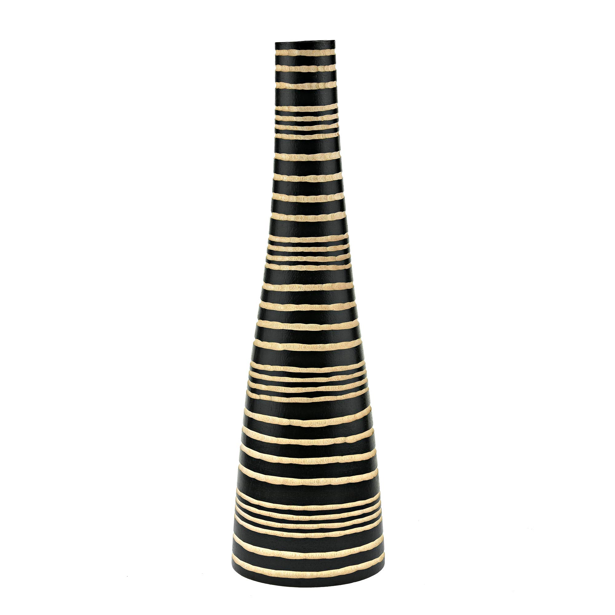 Modern Safari Stripes Black & Natural Mango Wood Bottle-Shaped Vase - Handcrafted Home Decor for Kitchen, Bedroom, Living Room | Perfect for Boho Chic, Farmhouse & Modern Interior Design Styles