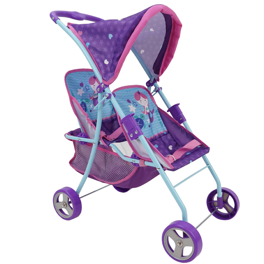 509 Mermaid Twin Doll Stroller with Adjustable Seats & Safety Lock - Perfect for Kids Pretend Play, Birthday Gifts & Indoor/Outdoor Use