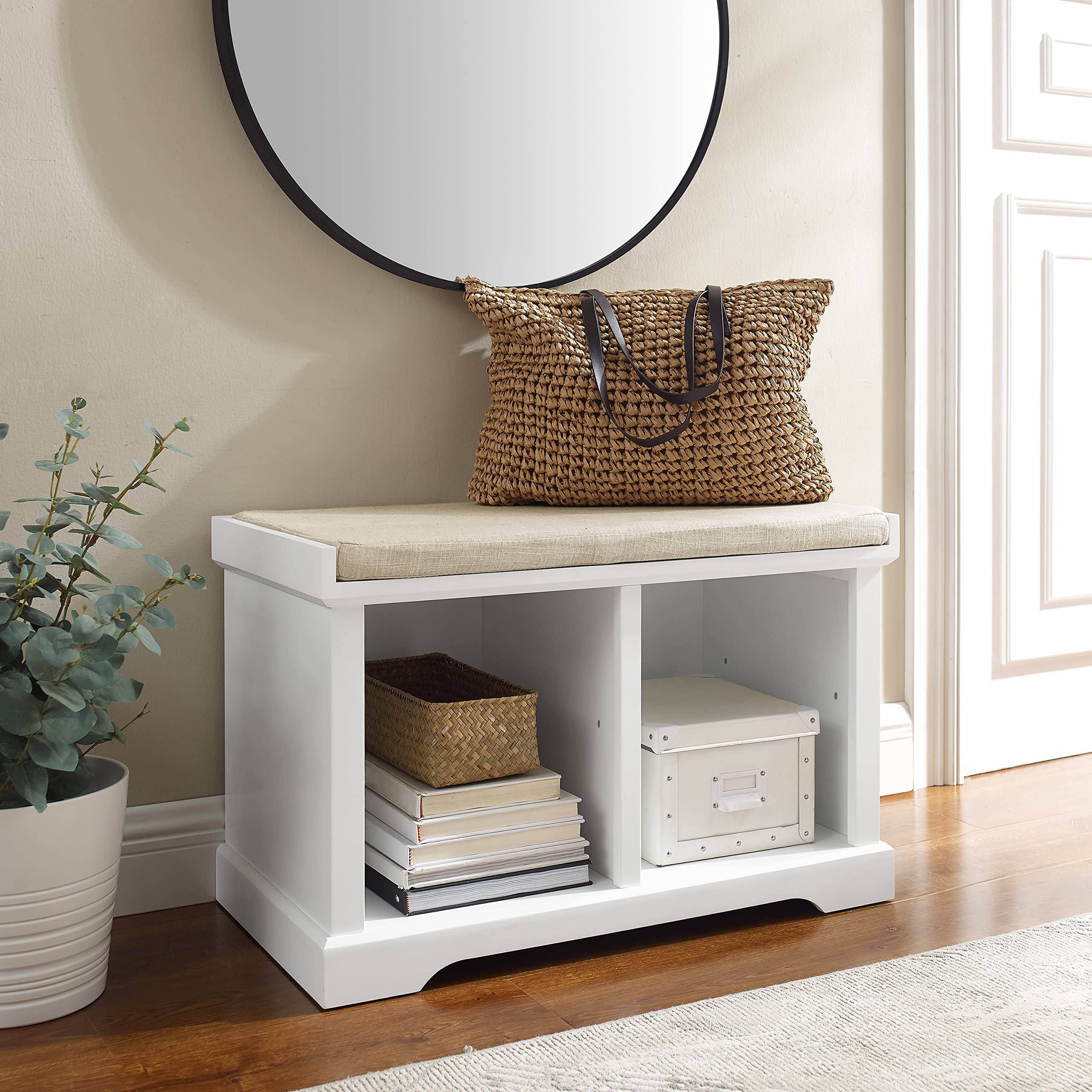 Crosley Anderson White Entryway Storage Bench with Shoe Rack & Organizer Shelves - Perfect for Small Spaces, Hallway Organization & Shoe Storage