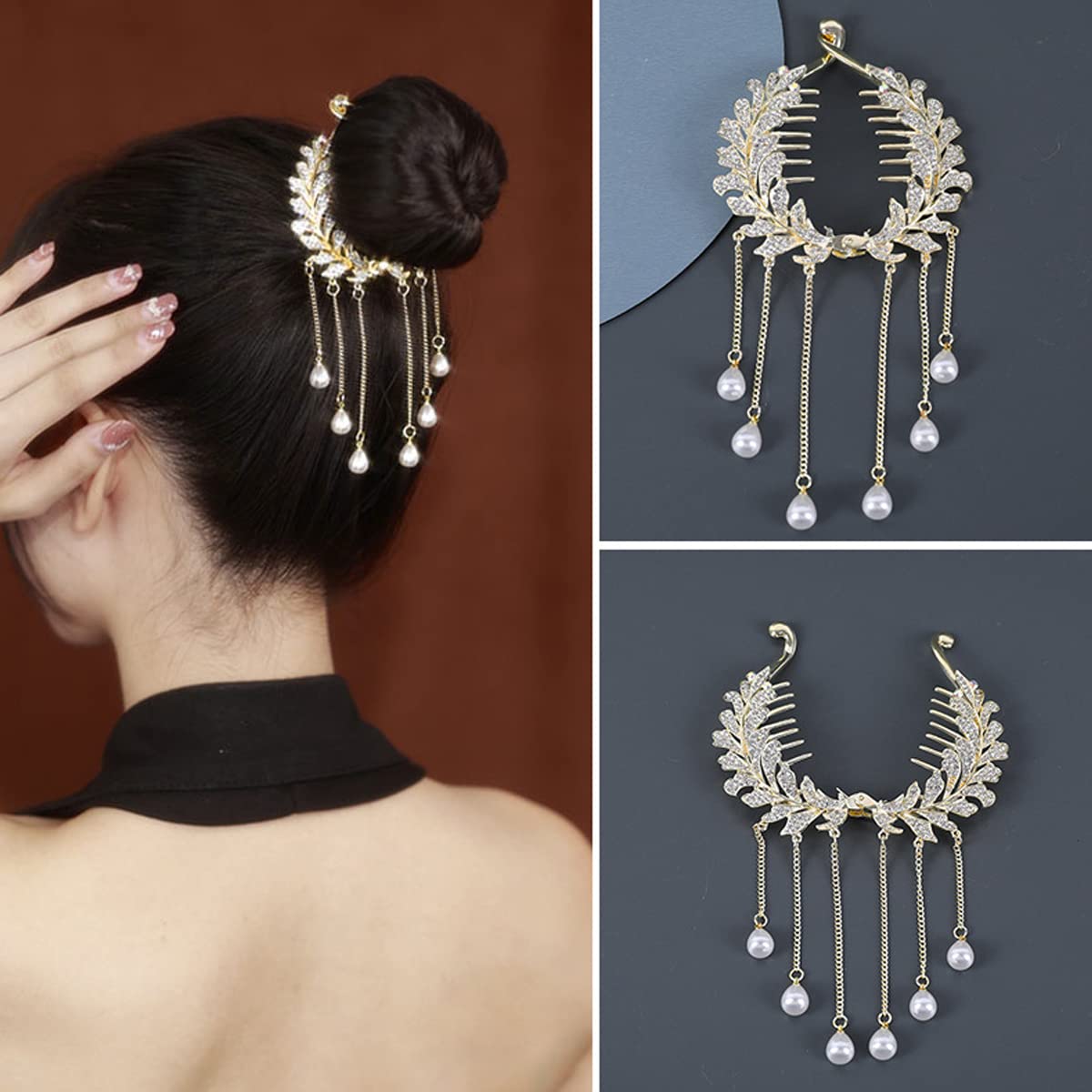 SANNIDHI® Rhinestone Claw Hair Clips for Women - Elegant Twist Bun Holders for Wedding, Party & Everyday Use - Trendy Metal Hair Accessories for Women & Girls (2-Pack)