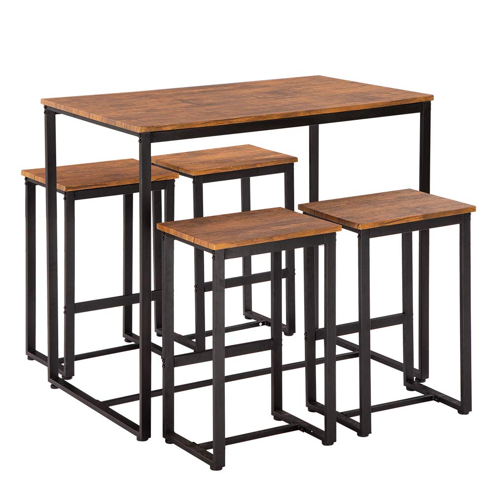 Veryke High Bar Table Set with 4 Chairs - Light Walnut Kitchen Dining Table with Eucalyptus Wood Pattern - Perfect for Small Spaces, Breakfast Nooks & Modern Apartments